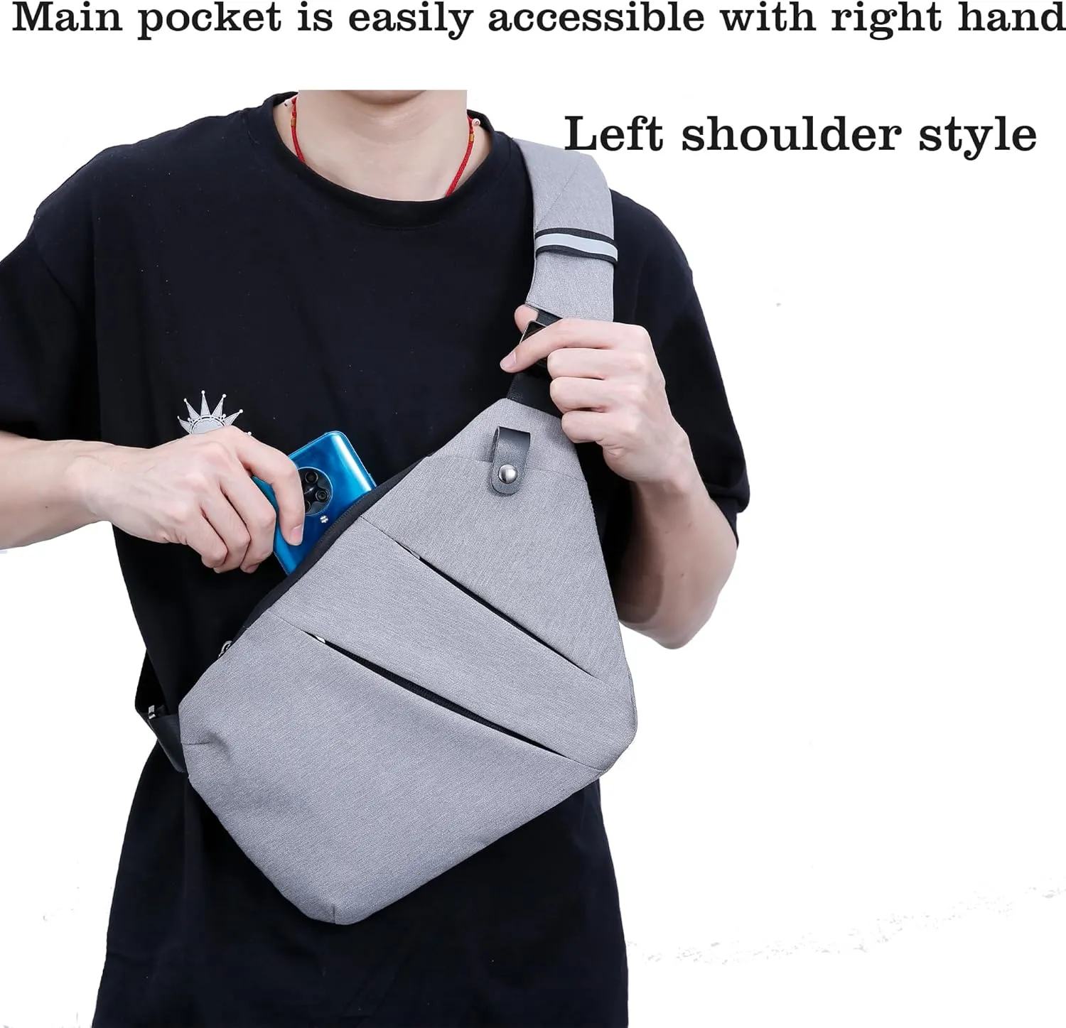 Anti Theft Travel Bag,Sling Bag, Anti-Theft Bag,Slim Sling Bag,Hiking Shoulder Bags for women men (Left Shoulder Gray)