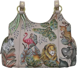 Anuschka Women's Hand Painted Genuine Leather Triple Compartment Satchel - Zip Entry, Multiple Pockets & Multipurpose Pouch