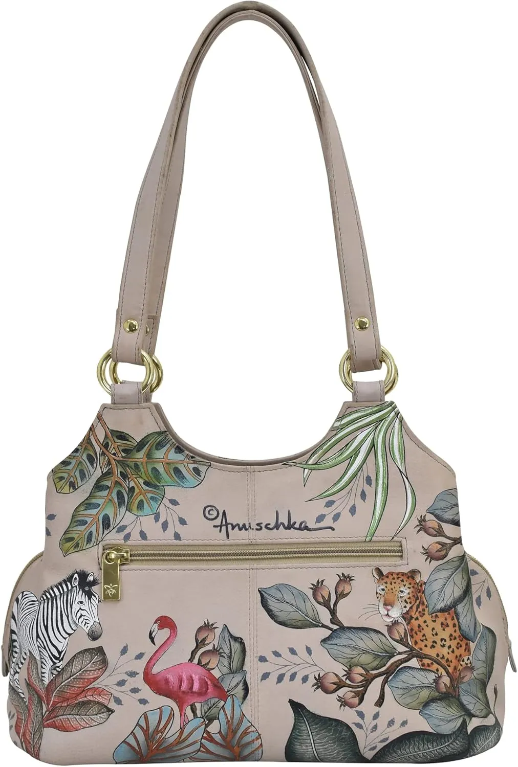 Anuschka Women's Hand Painted Genuine Leather Triple Compartment Satchel - Zip Entry, Multiple Pockets & Multipurpose Pouch