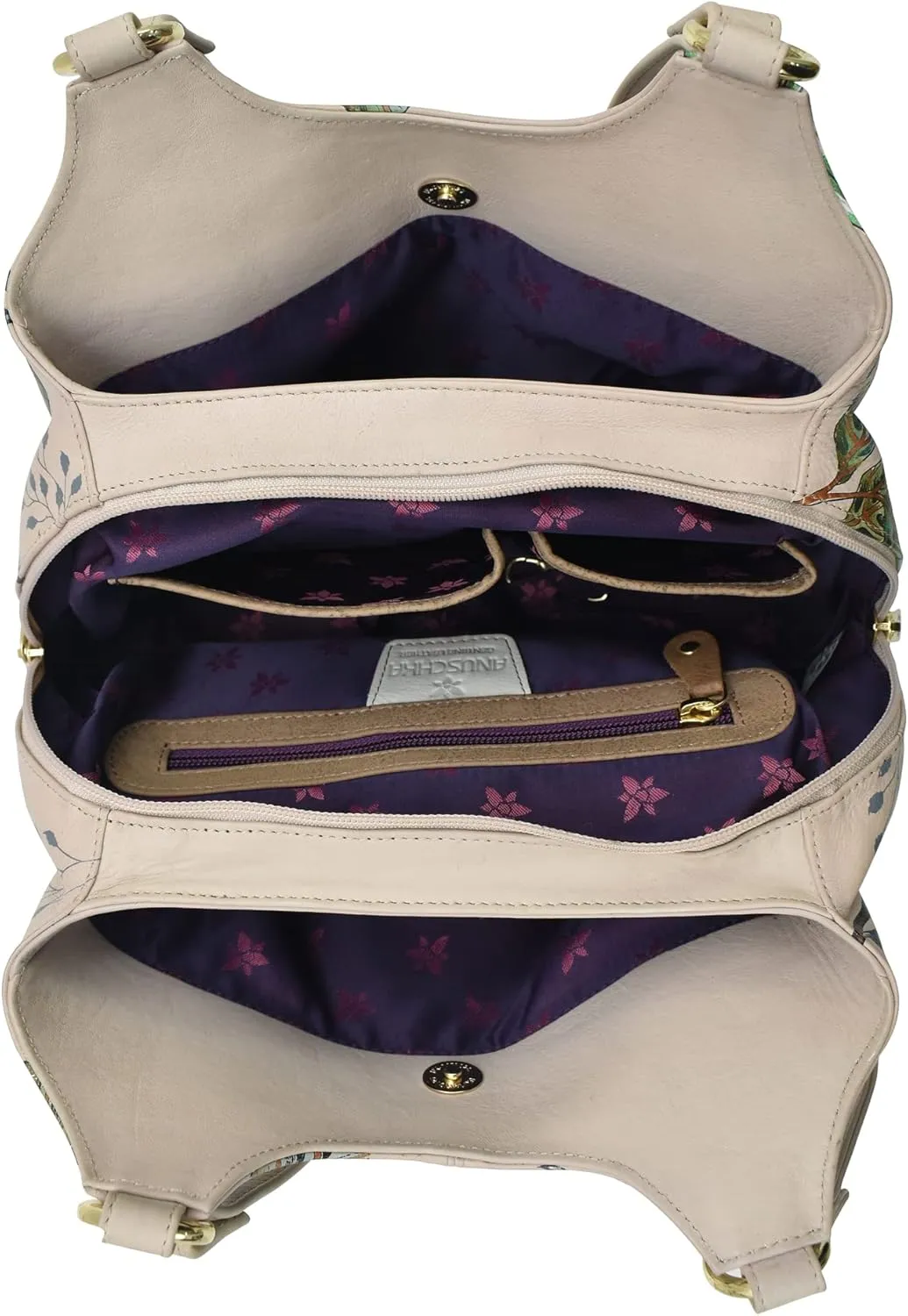 Anuschka Women's Hand Painted Genuine Leather Triple Compartment Satchel - Zip Entry, Multiple Pockets & Multipurpose Pouch