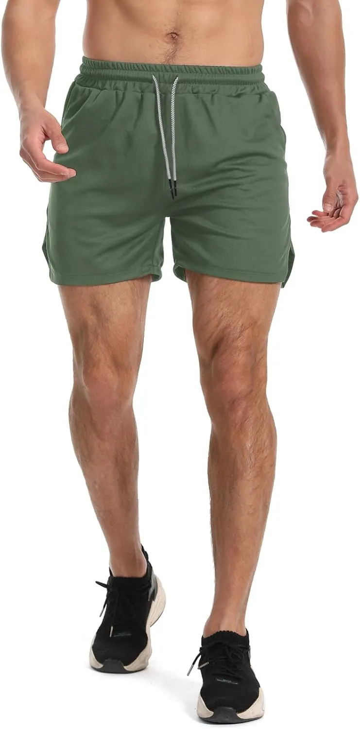 Aolesy Men's Gym Workout Shorts 5" Lightweight Bodybuilding Athletic Shorts Running Training with Zip Pockets & Towel Loop