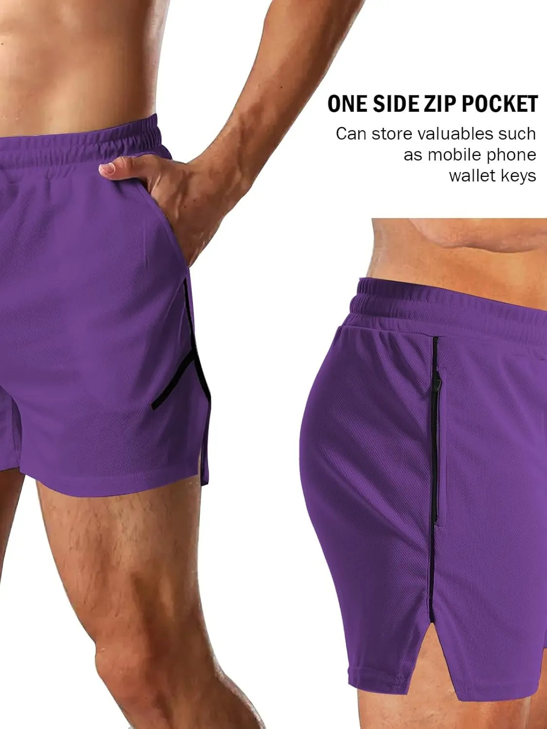 Aolesy Mens Workout Shorts with Zip Pocket 5" Lightweight Gym Running Shorts Linerless Bodybuilding Athletic Shorts