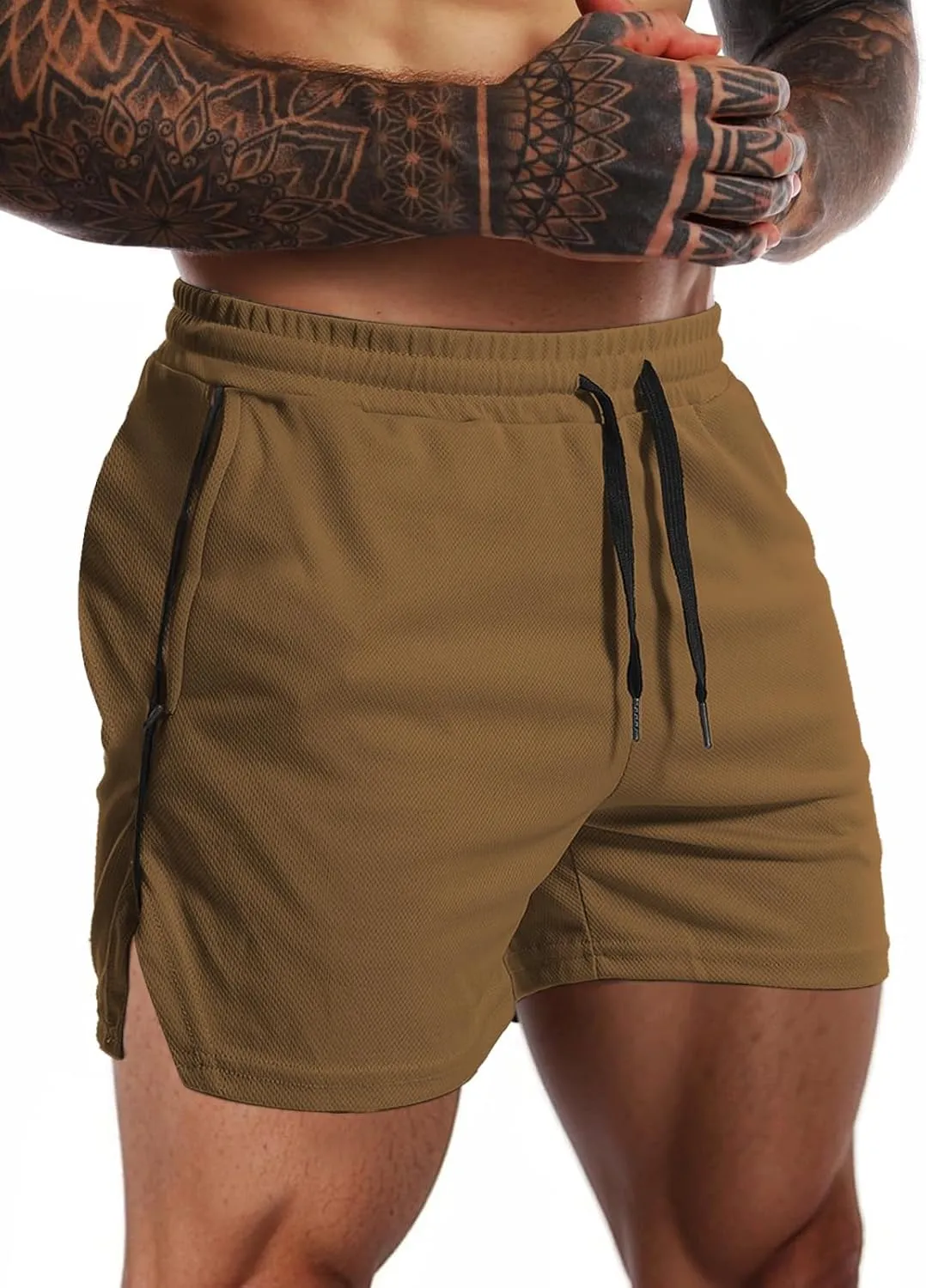 Aolesy Mens Workout Shorts with Zip Pocket 5" Lightweight Gym Running Shorts Linerless Bodybuilding Athletic Shorts