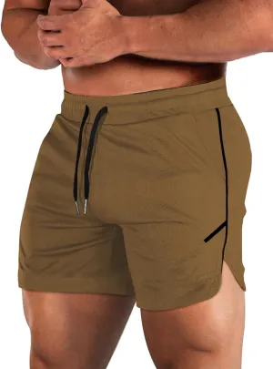 Aolesy Mens Workout Shorts with Zip Pocket 5" Lightweight Gym Running Shorts Linerless Bodybuilding Athletic Shorts
