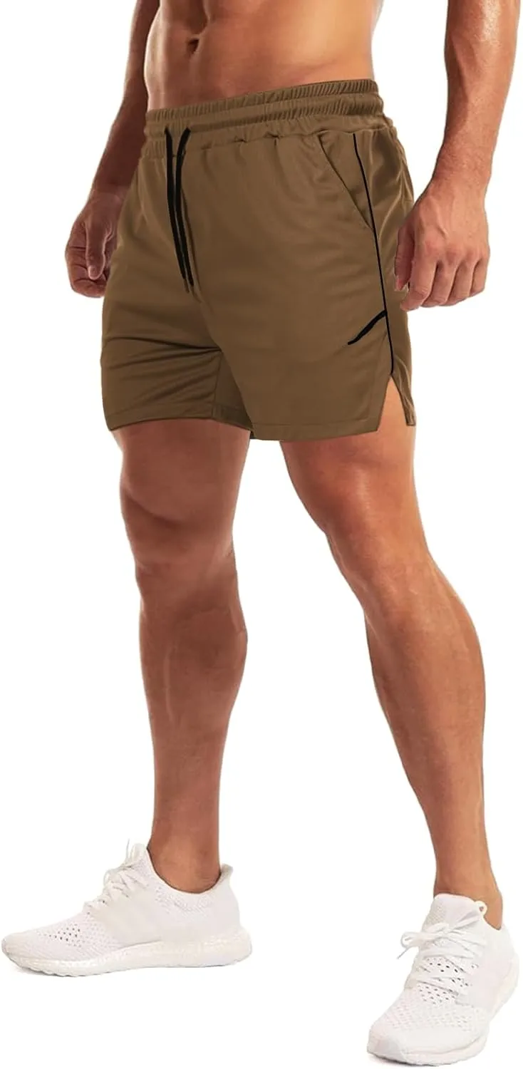 Aolesy Mens Workout Shorts with Zip Pocket 5" Lightweight Gym Running Shorts Linerless Bodybuilding Athletic Shorts