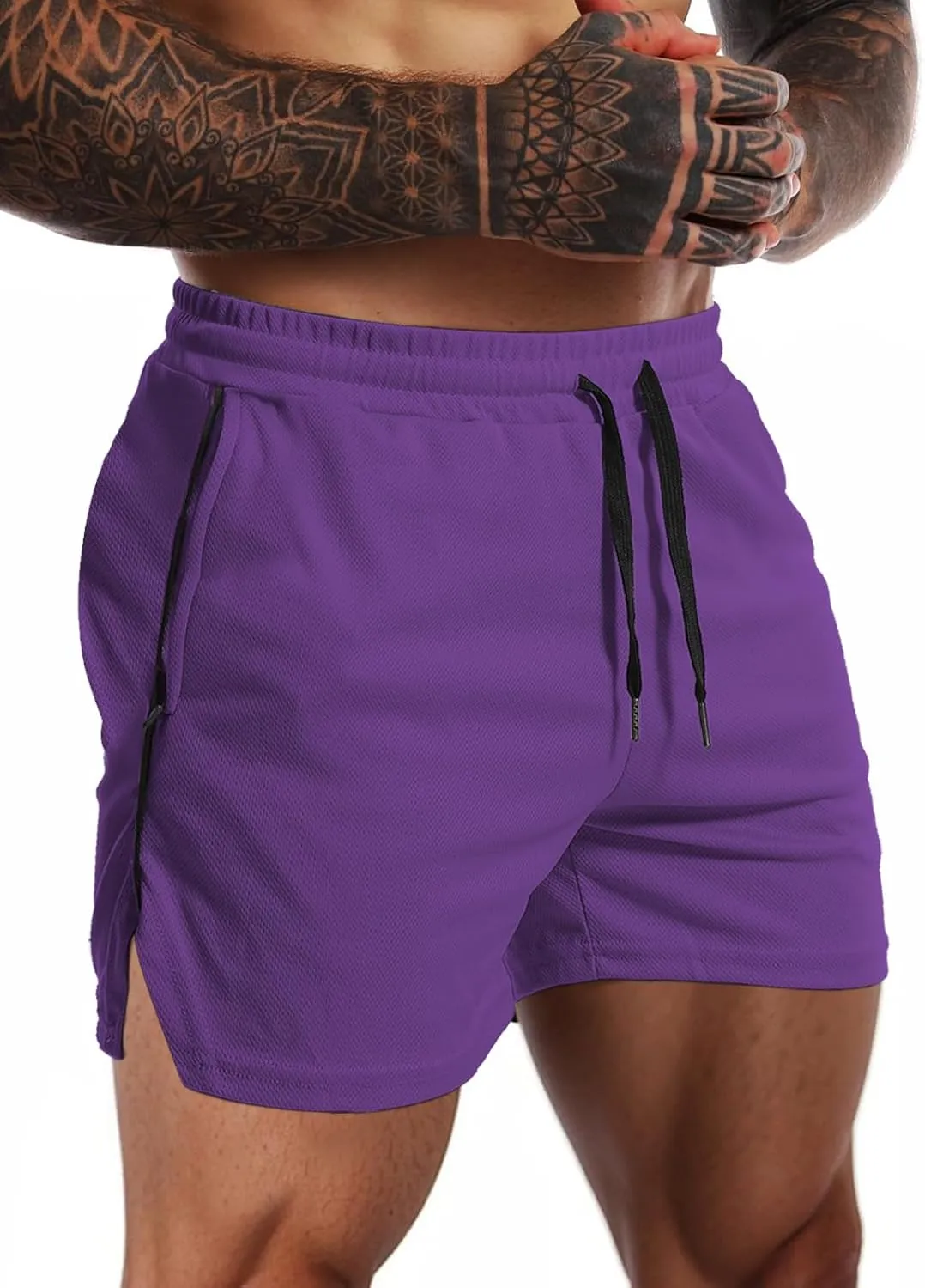 Aolesy Mens Workout Shorts with Zip Pocket 5" Lightweight Gym Running Shorts Linerless Bodybuilding Athletic Shorts