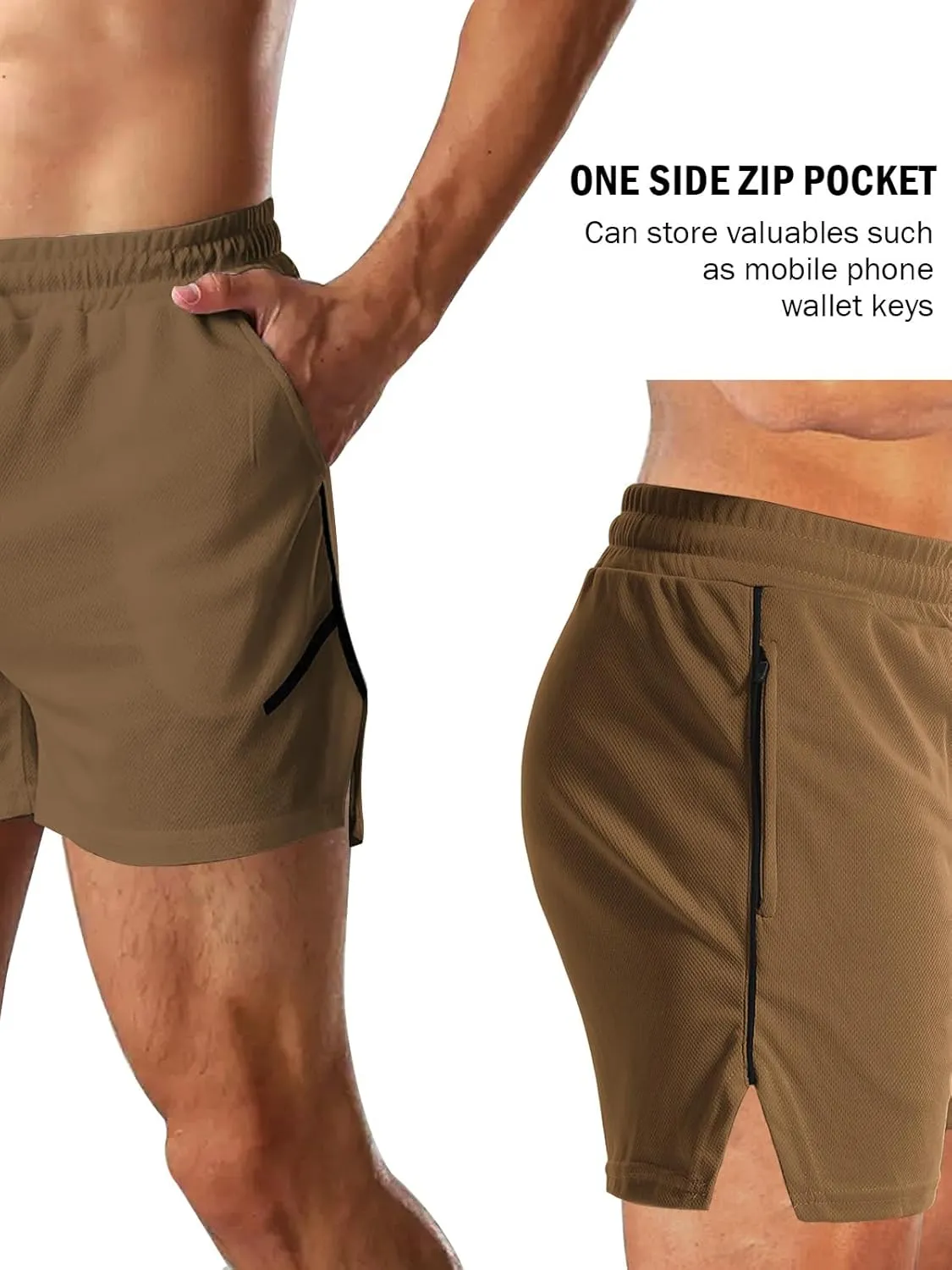 Aolesy Mens Workout Shorts with Zip Pocket 5" Lightweight Gym Running Shorts Linerless Bodybuilding Athletic Shorts