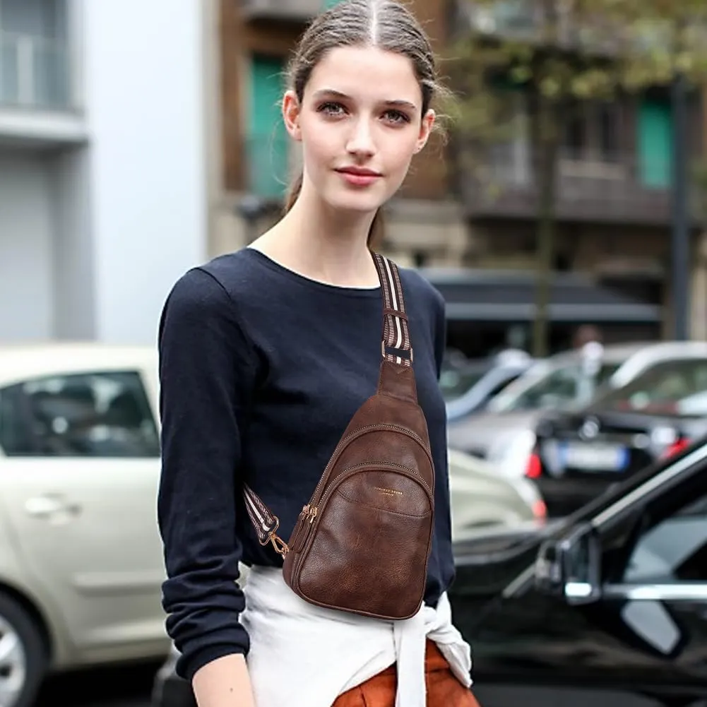 APHISON Small Sling Bag Cell Phone Purse Vegan Leather Fanny Crossbody Bag for Women Trendy Chest Backpack Adjustable Strap