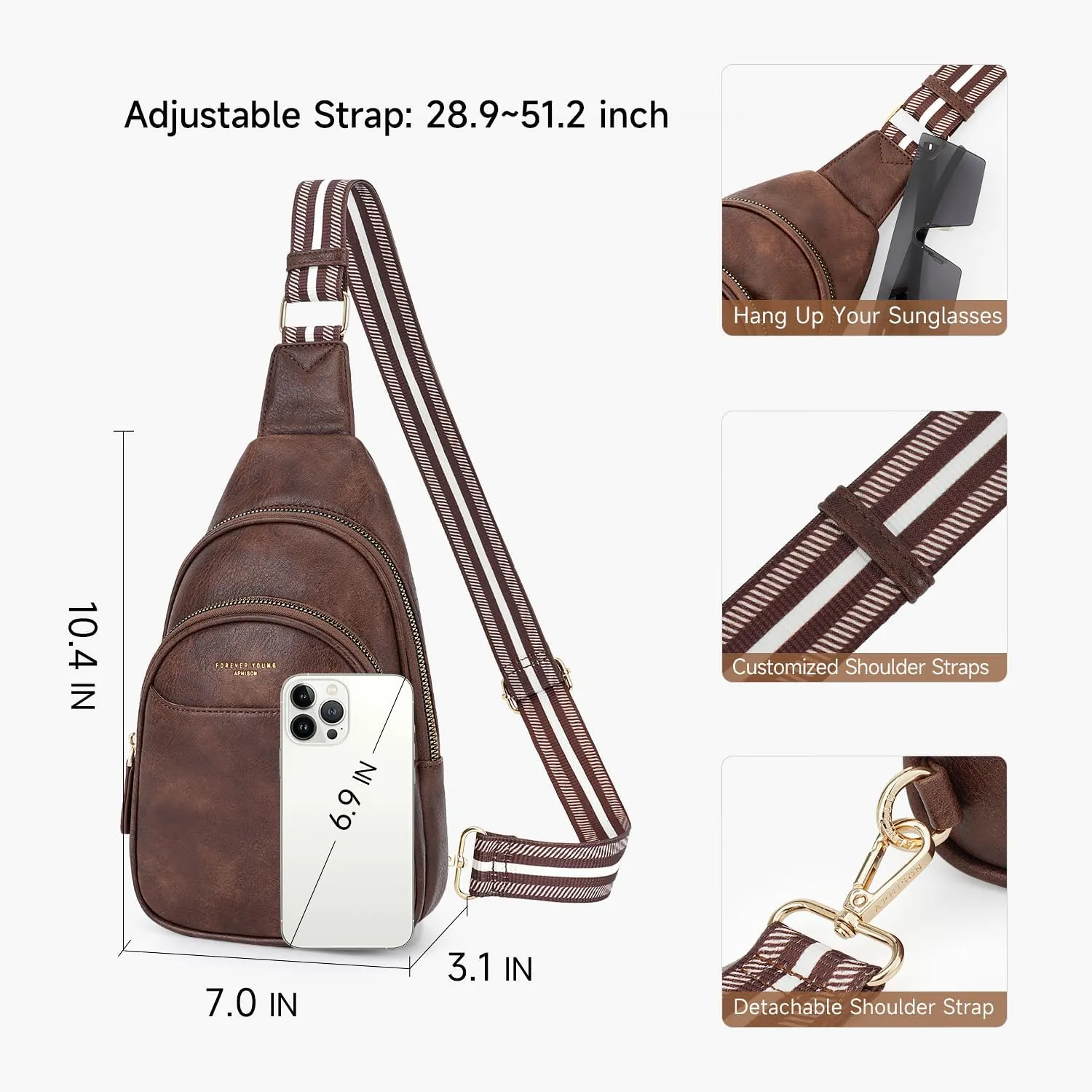 APHISON Small Sling Bag Cell Phone Purse Vegan Leather Fanny Crossbody Bag for Women Trendy Chest Backpack Adjustable Strap