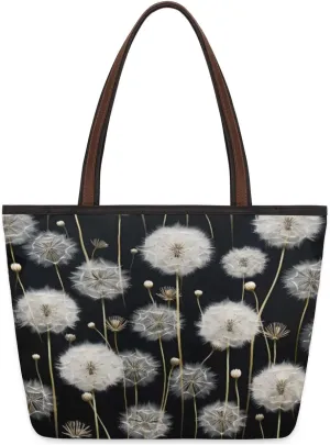 Art Dandelion Pattern Tote Bag Tote Purse for Women with Zipper Womens Handbags for Work Travel