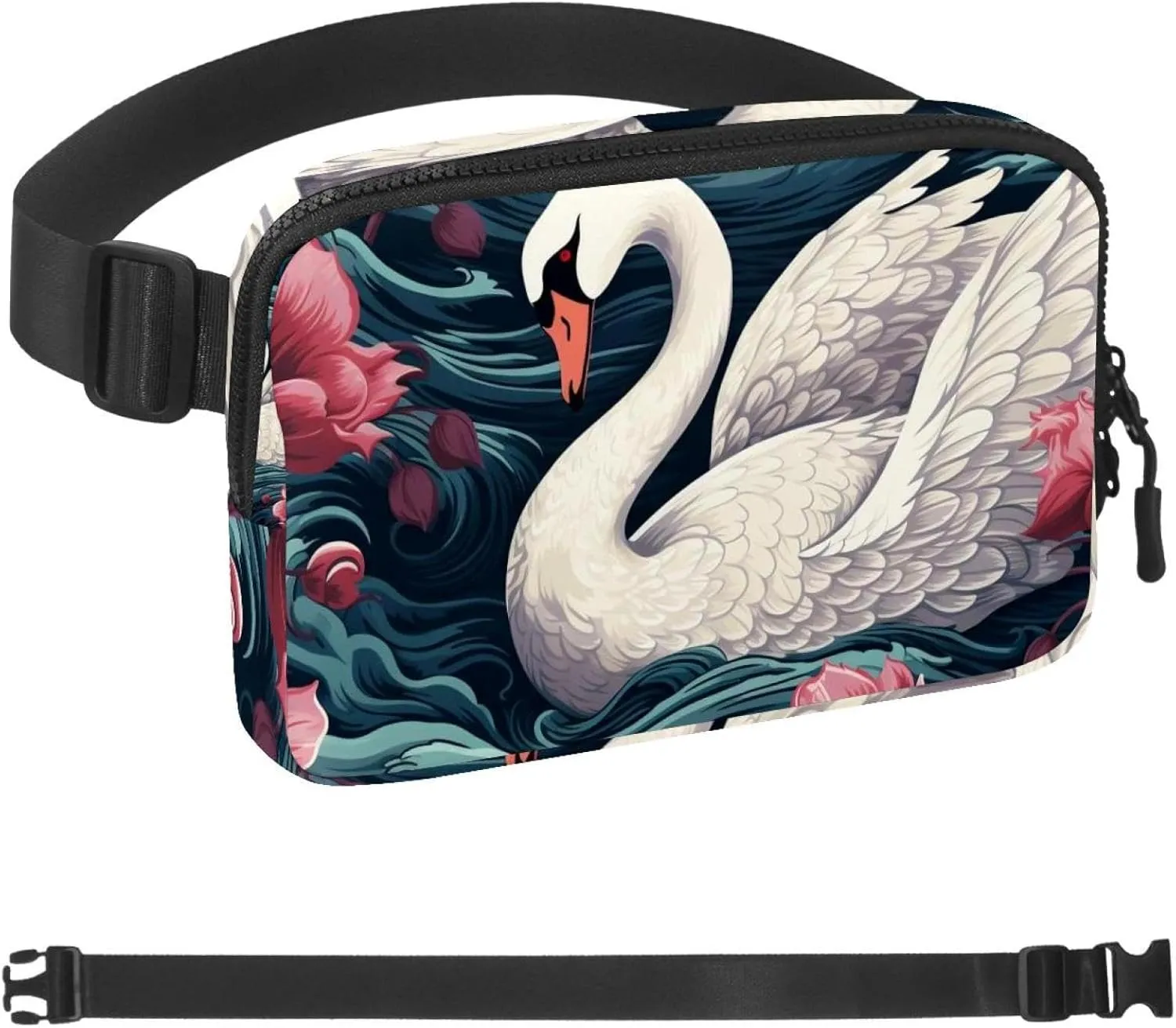 Art Swan Flower-445 Crossbody Fanny Pack for Men&Women,Belt Bag for Travel Casual Walking Running Hiking Cycling