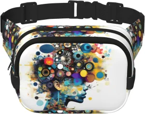 Artificial Intelligence Brain Print Fashion Waist Packs Square Layer Waist Bag Black Belt Bag with Adjustable Strap