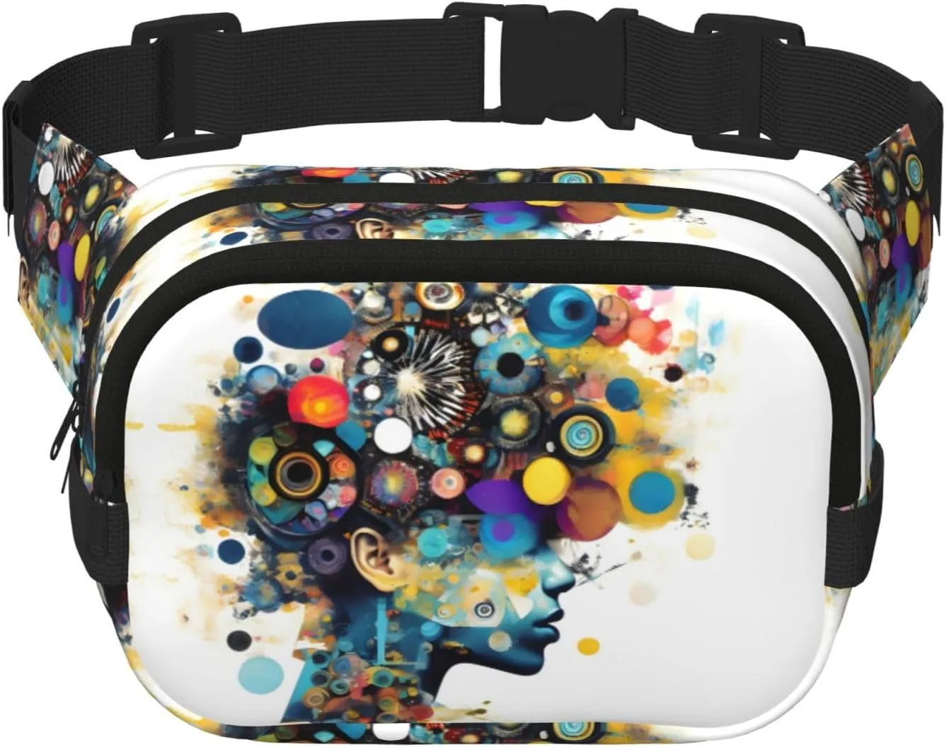 Artificial Intelligence Brain Print Fashion Waist Packs Square Layer Waist Bag Black Belt Bag with Adjustable Strap