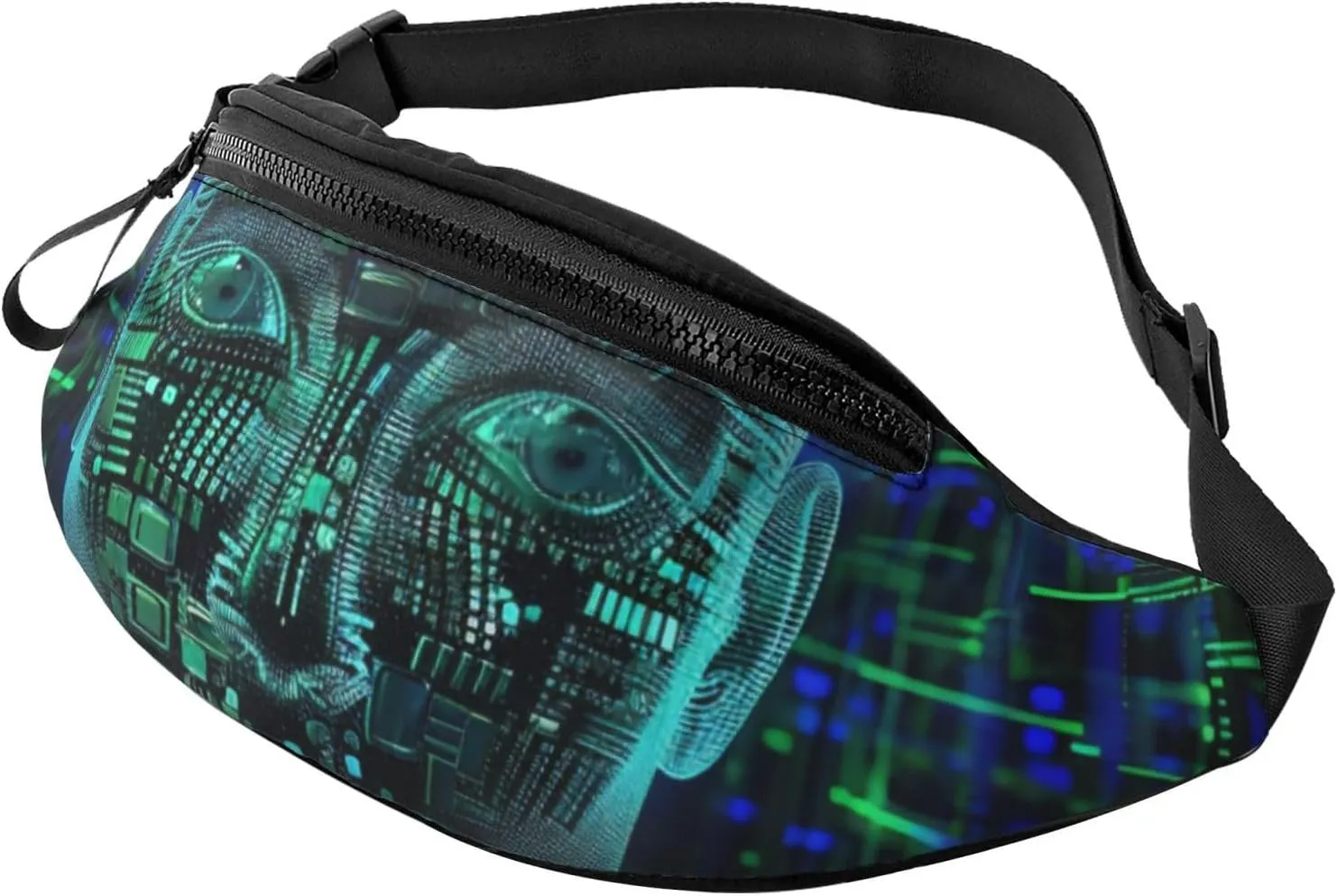 Artificial Intelligence Brain Printed Bumbag Waist Bag for Men Women Adjustable Belt Fanny Pack with Headphone Hole for Travel,Hiking,Sport,Cycling, Black, One Size, Hiking Backpack
