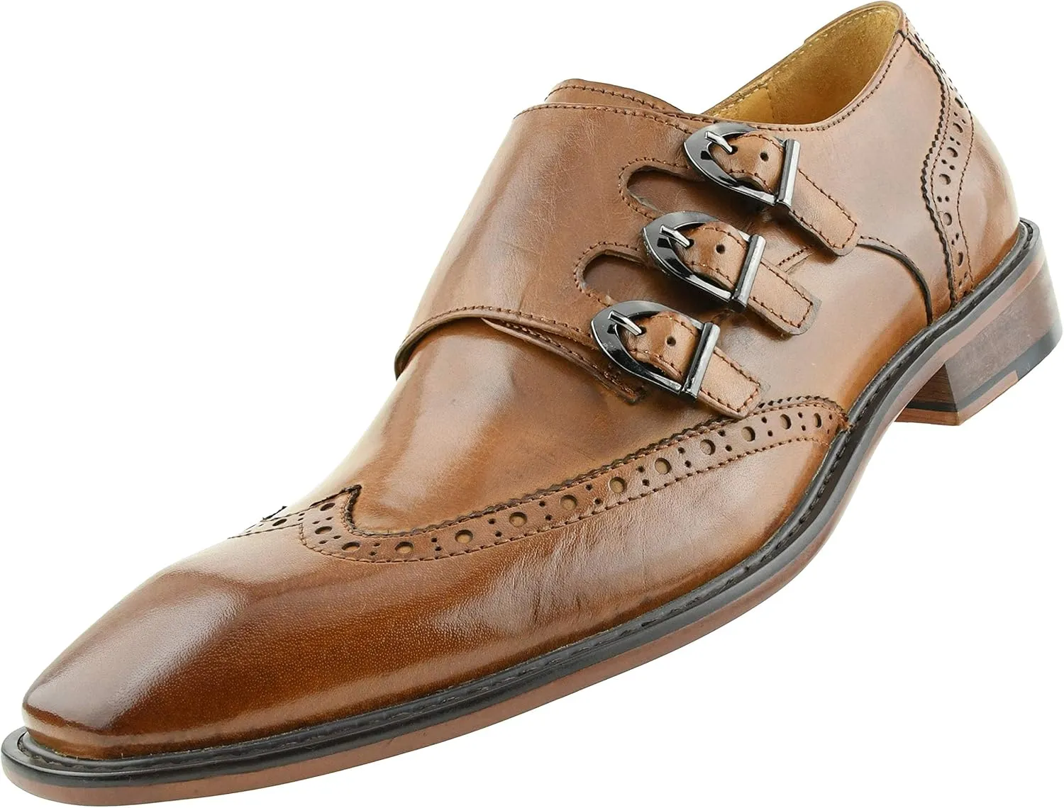 Asher Green AG119 - Men's Dress Shoes, Formal Mens Shoes - Genuine Leather Shoes for Men - Men's Wingtips - Triple Monk Strap Mens Shoes