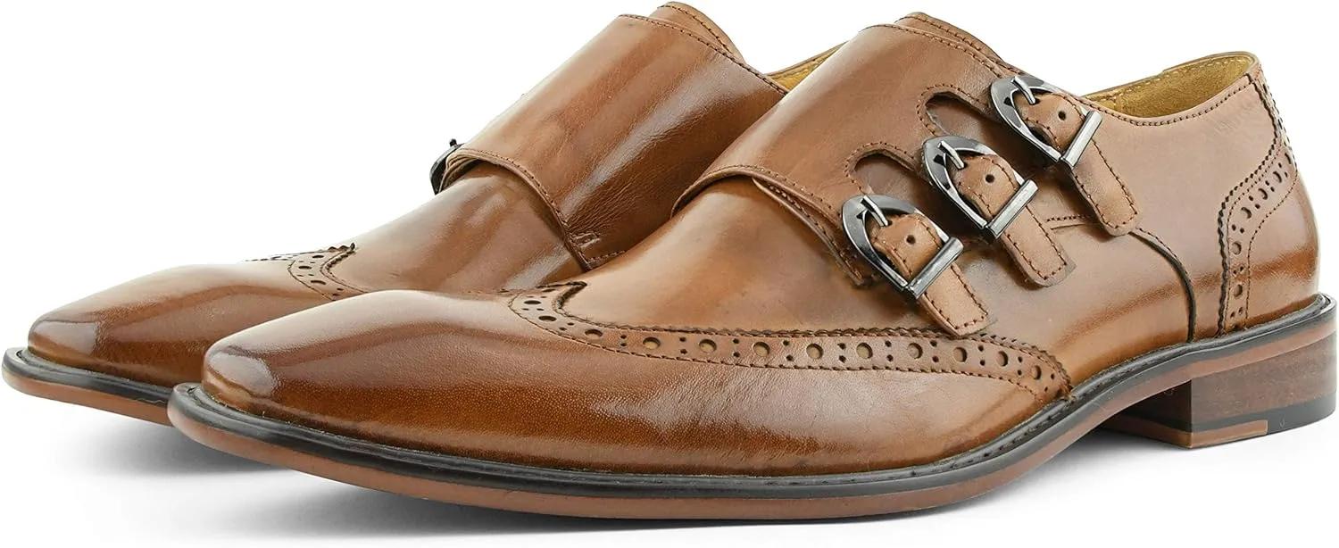 Asher Green AG119 - Men's Dress Shoes, Formal Mens Shoes - Genuine Leather Shoes for Men - Men's Wingtips - Triple Monk Strap Mens Shoes