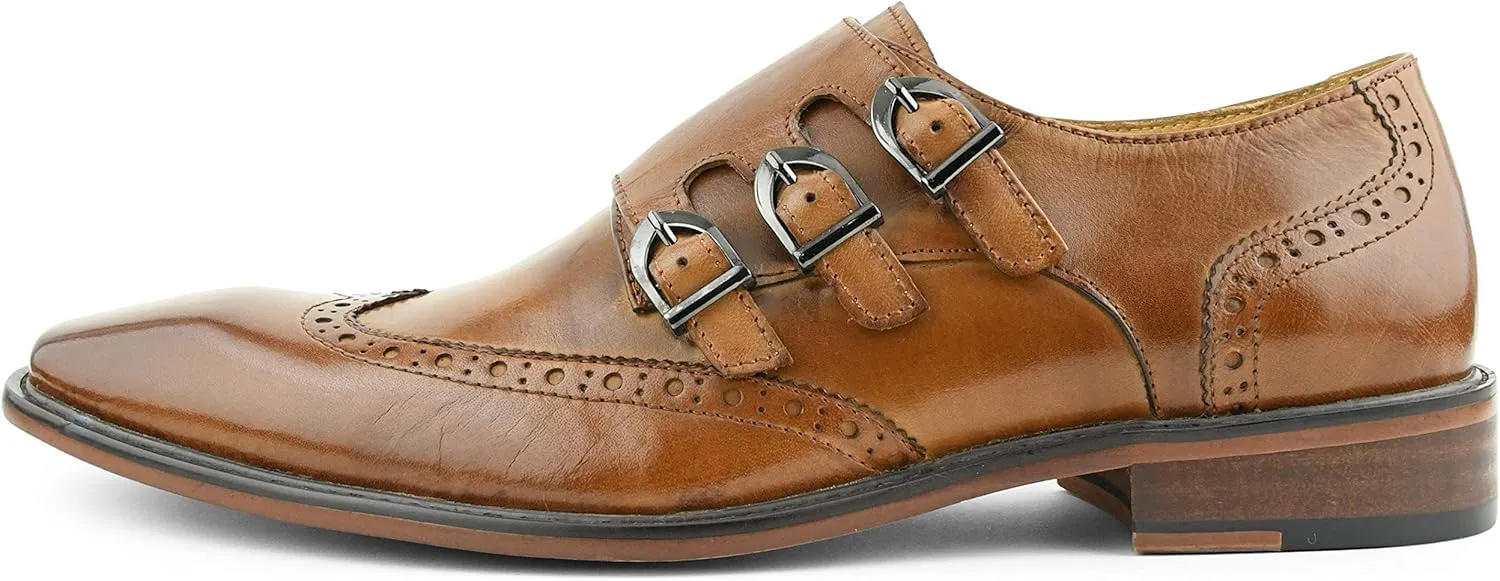 Asher Green AG119 - Men's Dress Shoes, Formal Mens Shoes - Genuine Leather Shoes for Men - Men's Wingtips - Triple Monk Strap Mens Shoes