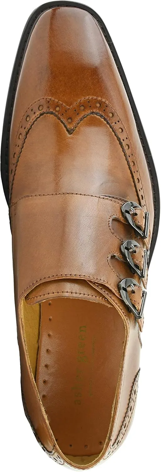 Asher Green AG119 - Men's Dress Shoes, Formal Mens Shoes - Genuine Leather Shoes for Men - Men's Wingtips - Triple Monk Strap Mens Shoes