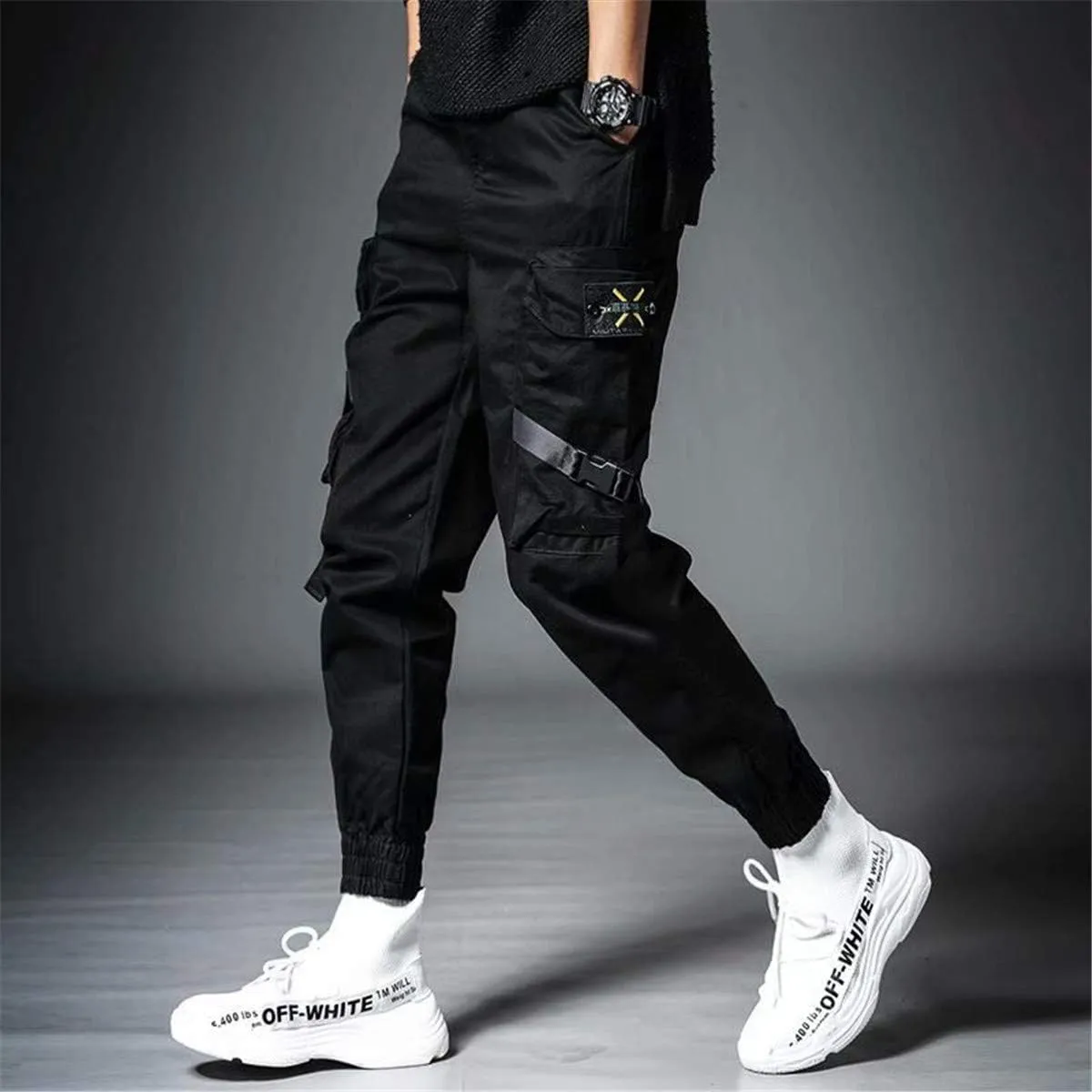 Astellarie Mens Casual Pants Multi-Pockets Fashion Cargo Joggers Gym Drawstring Long Pants