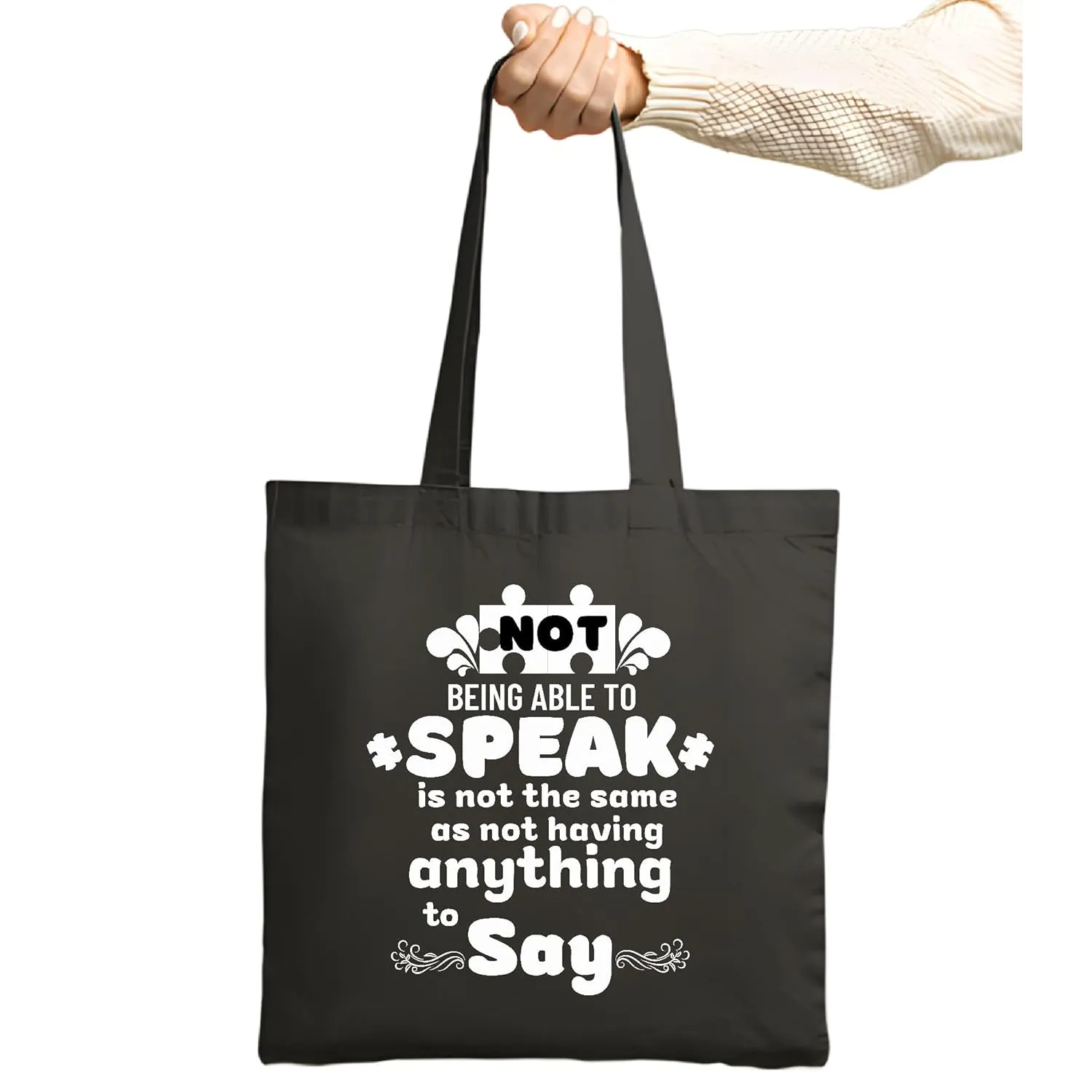 Autism Awareness Gift for Non Verbal People Navy Black Multicolor Canvas Tote Bag