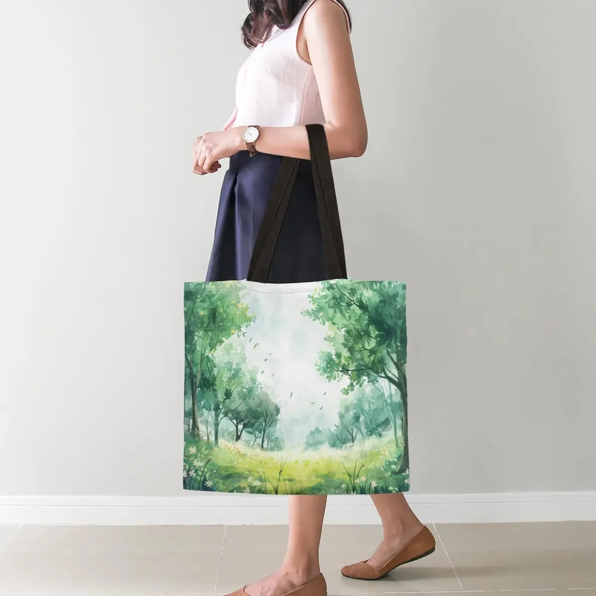 Autumn Park Trees Fall Foliages Canvas Tote Bag for Women Men Stylish Tote Handbag Shoulder Bag Reusable Grocery Bag