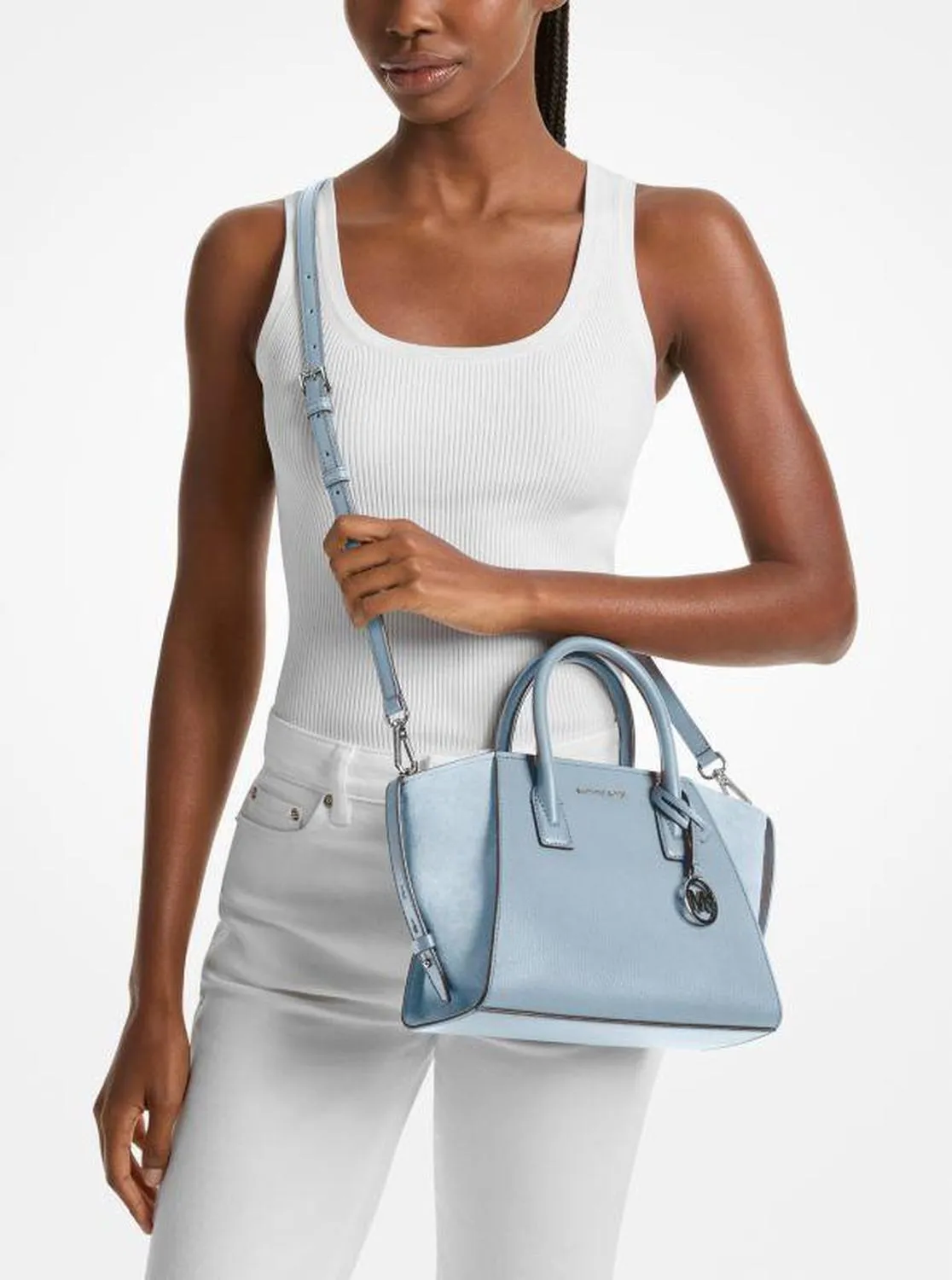 Avril Small Leather and Suede Satchel