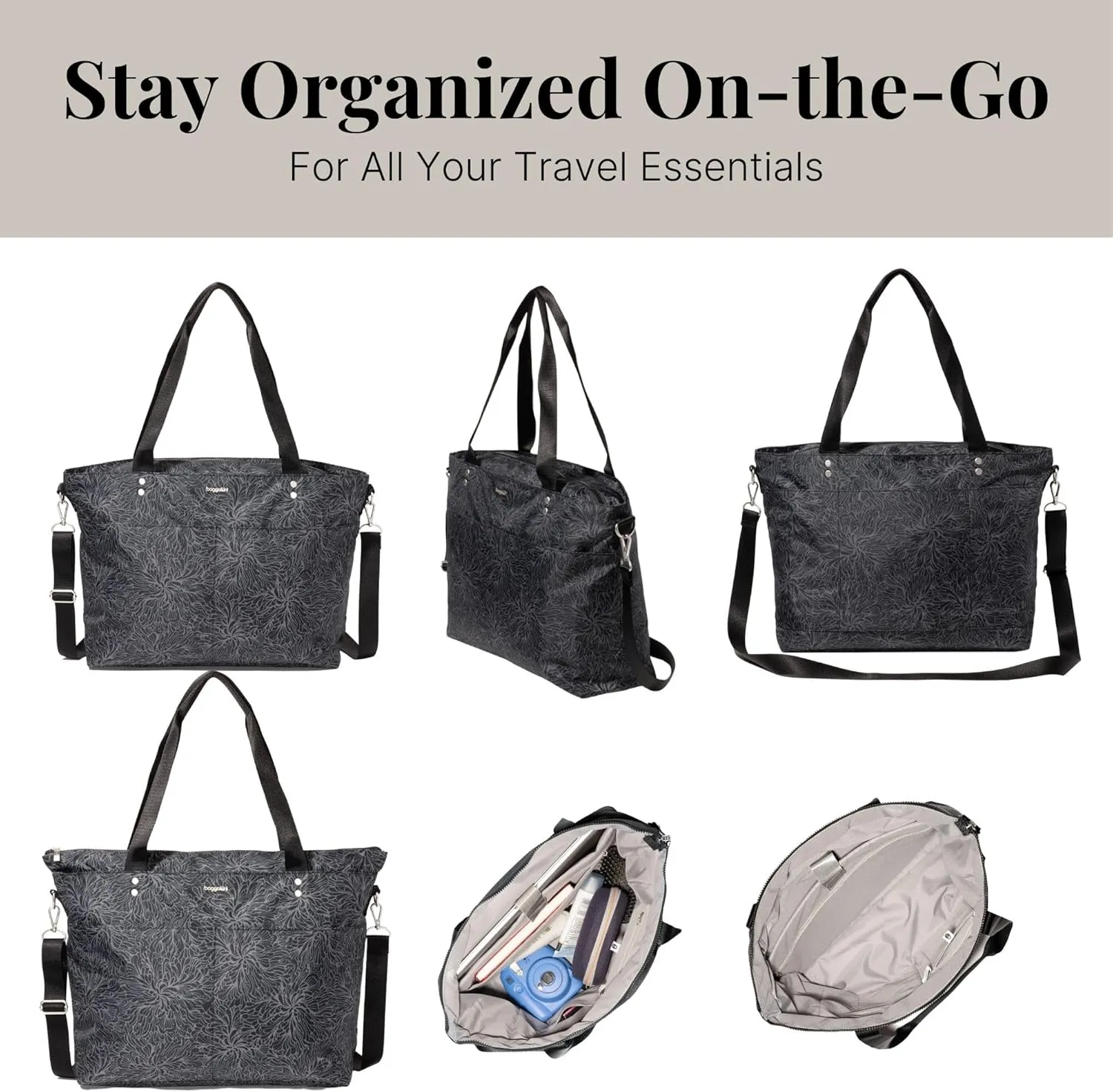 Baggallini Carryall Laptop Tote-Medium 12x19 Inch Travel Crossbody Shoulder Bag