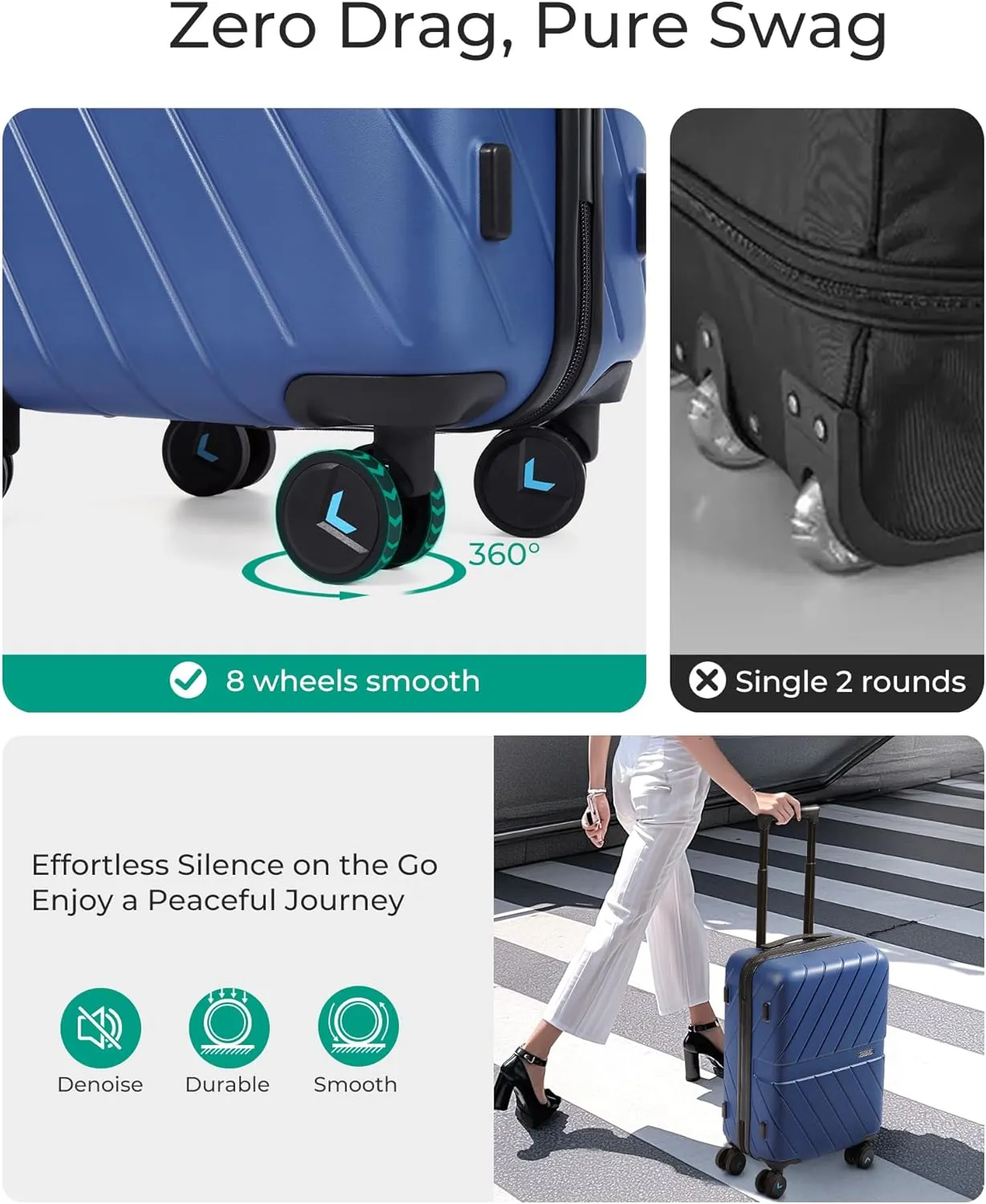 BAGSMART Carry On Luggage 22x14x9 Airline Approved, 1OO% PC Lightweight Carry On Hardside Suitcase, 20 Inch Hard Shell Luggage with Spinner Wheels, Waterproof Rolling Suitcase, Blue