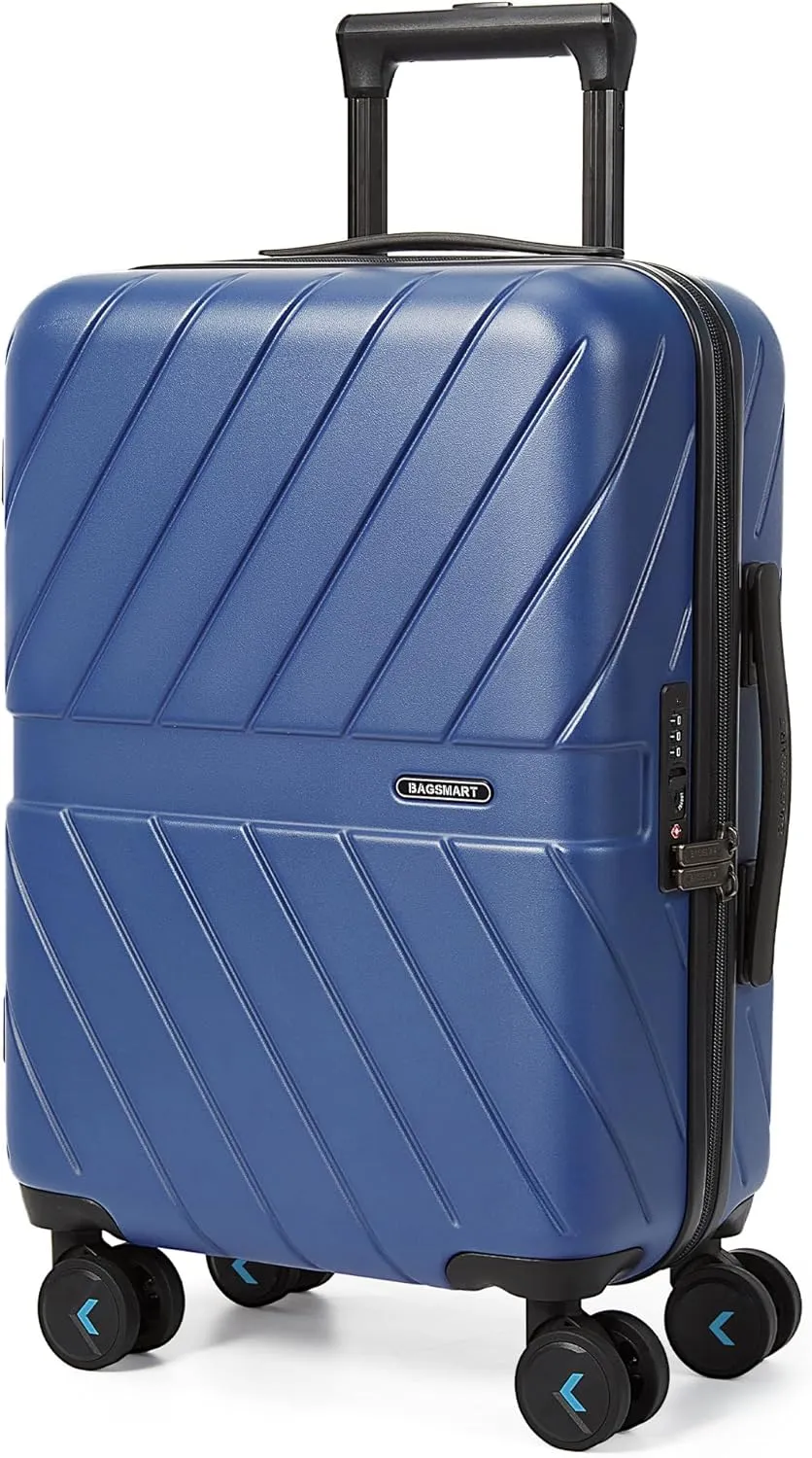 BAGSMART Carry On Luggage 22x14x9 Airline Approved, 1OO% PC Lightweight Carry On Hardside Suitcase, 20 Inch Hard Shell Luggage with Spinner Wheels, Waterproof Rolling Suitcase, Blue