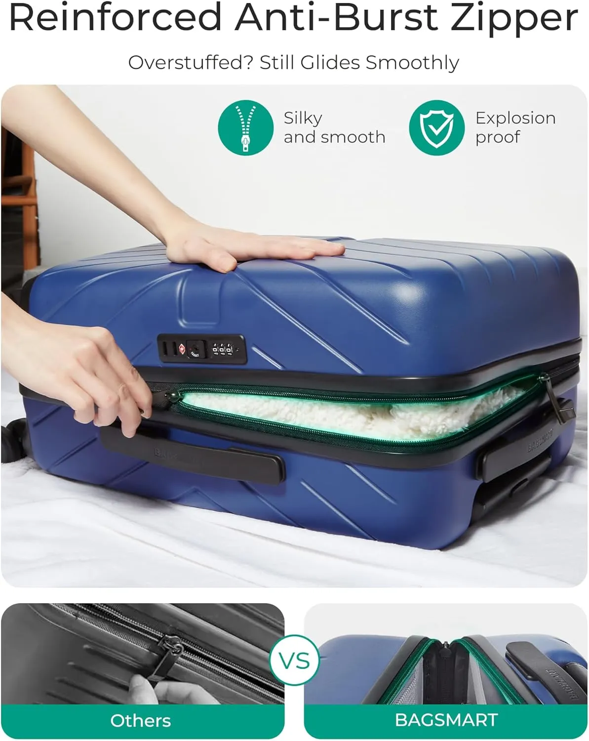 BAGSMART Carry On Luggage 22x14x9 Airline Approved, 1OO% PC Lightweight Carry On Hardside Suitcase, 20 Inch Hard Shell Luggage with Spinner Wheels, Waterproof Rolling Suitcase, Blue