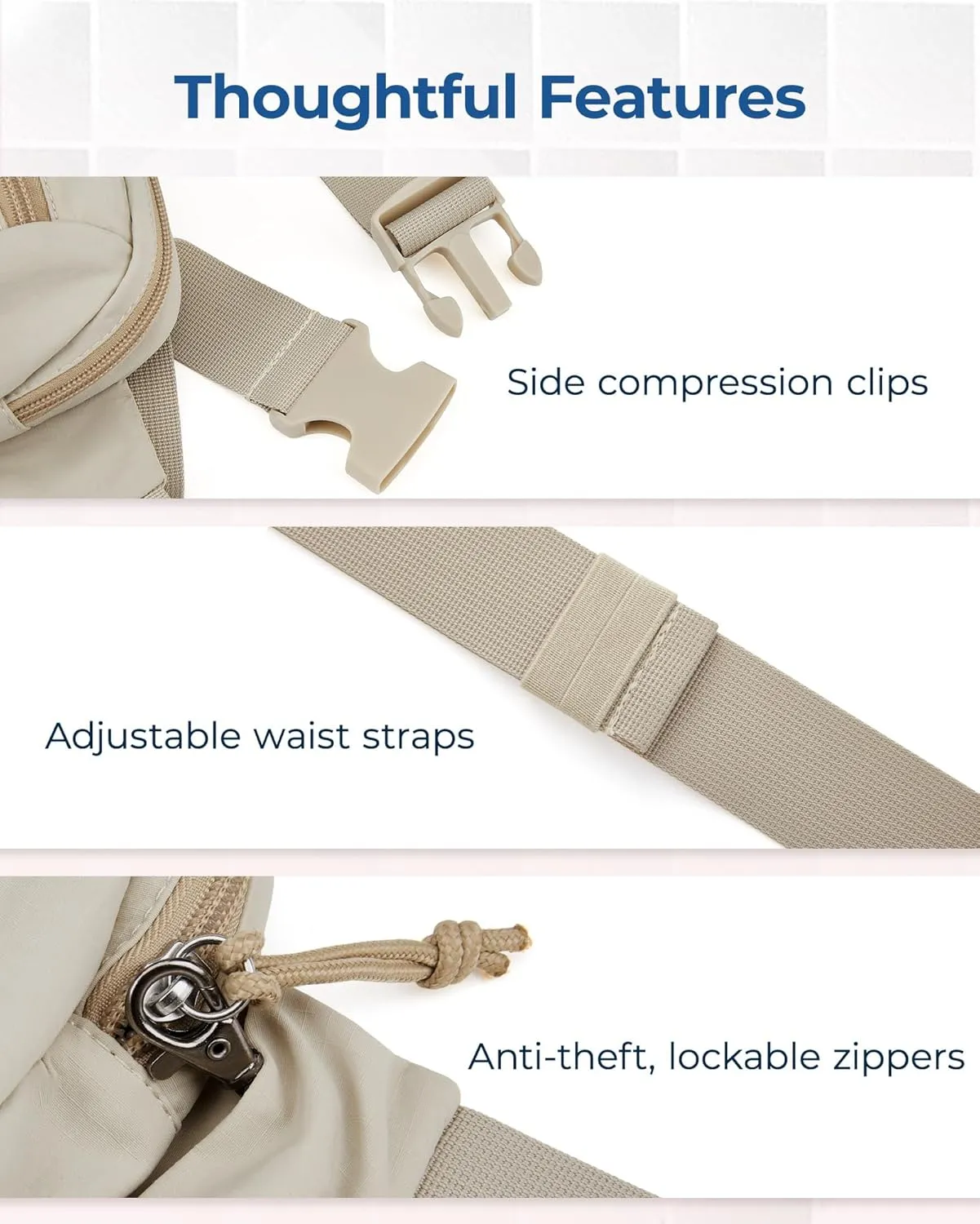 BAGSMART Fanny Packs for Women Small Belt Bag with Adjustable Strap Waist Pack for Running Workout Traveling Hiking, Beige