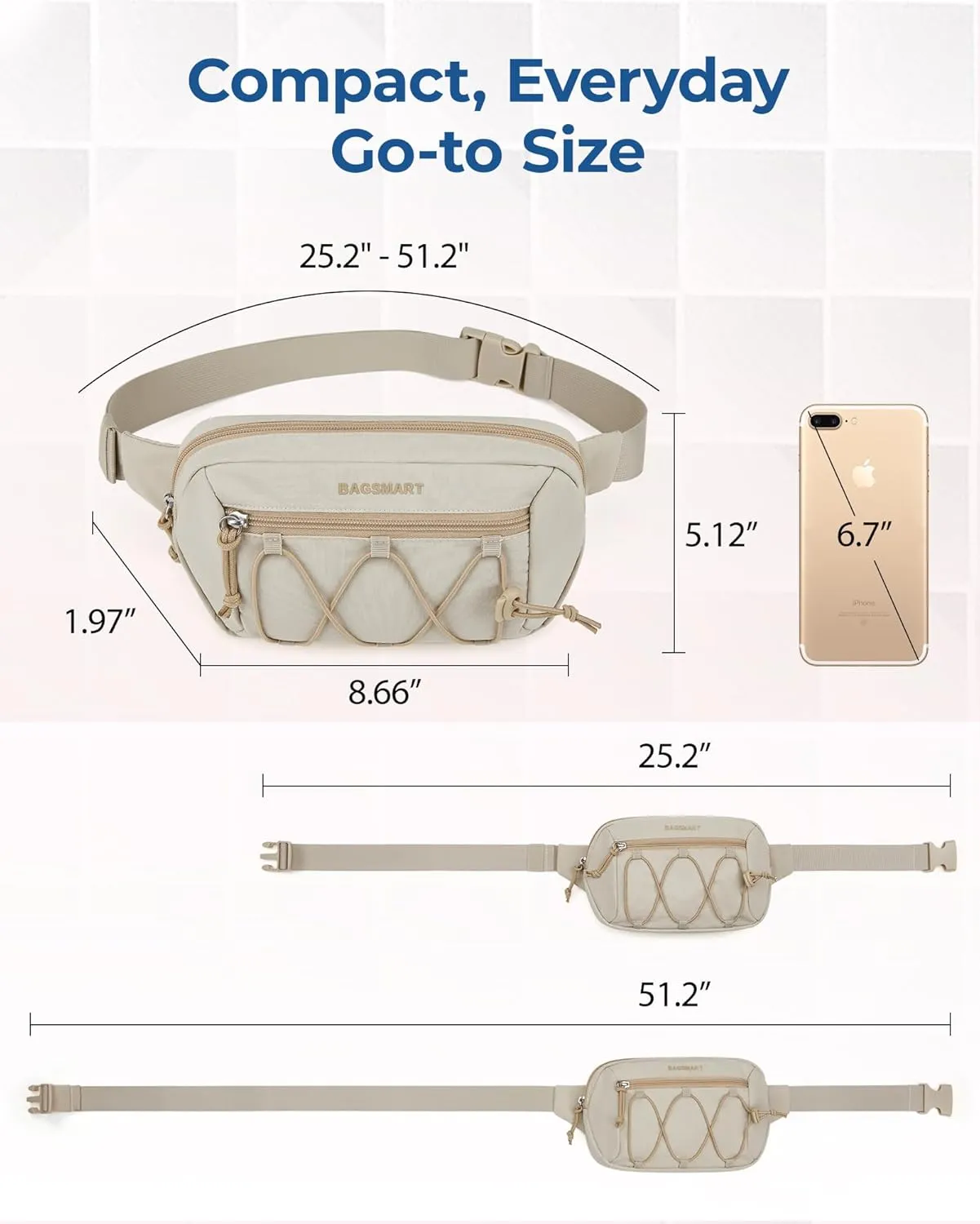 BAGSMART Fanny Packs for Women Small Belt Bag with Adjustable Strap Waist Pack for Running Workout Traveling Hiking, Beige