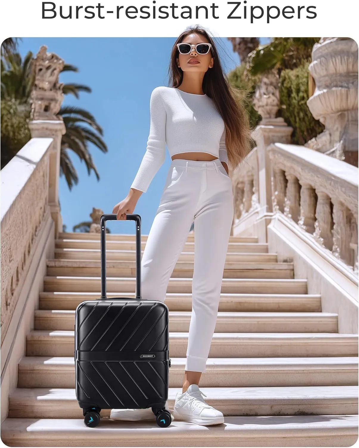 BAGSMART Underseat Carry On luggage Airline approved, 16-inch Hardsiade Underseater Travel Suitcase with Spinner Wheels Lightweight Overnight Bag Small Rolling Carry-on for Women Men Weekender,Black
