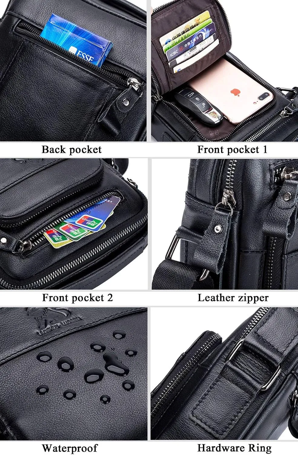 BAIGIO Genuine Leather Small Messenger Bag for Men Shoulder Bag for Ipad Crossbody Bag Men Handbag Satchel Travel Business