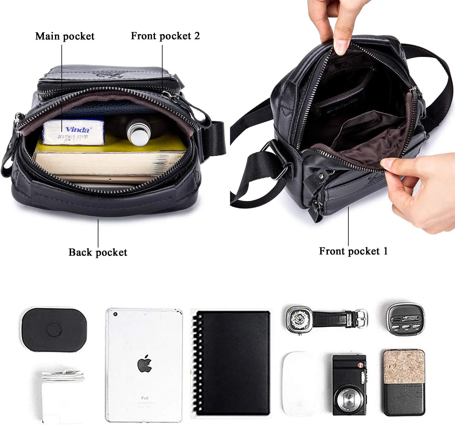 BAIGIO Genuine Leather Small Messenger Bag for Men Shoulder Bag for Ipad Crossbody Bag Men Handbag Satchel Travel Business