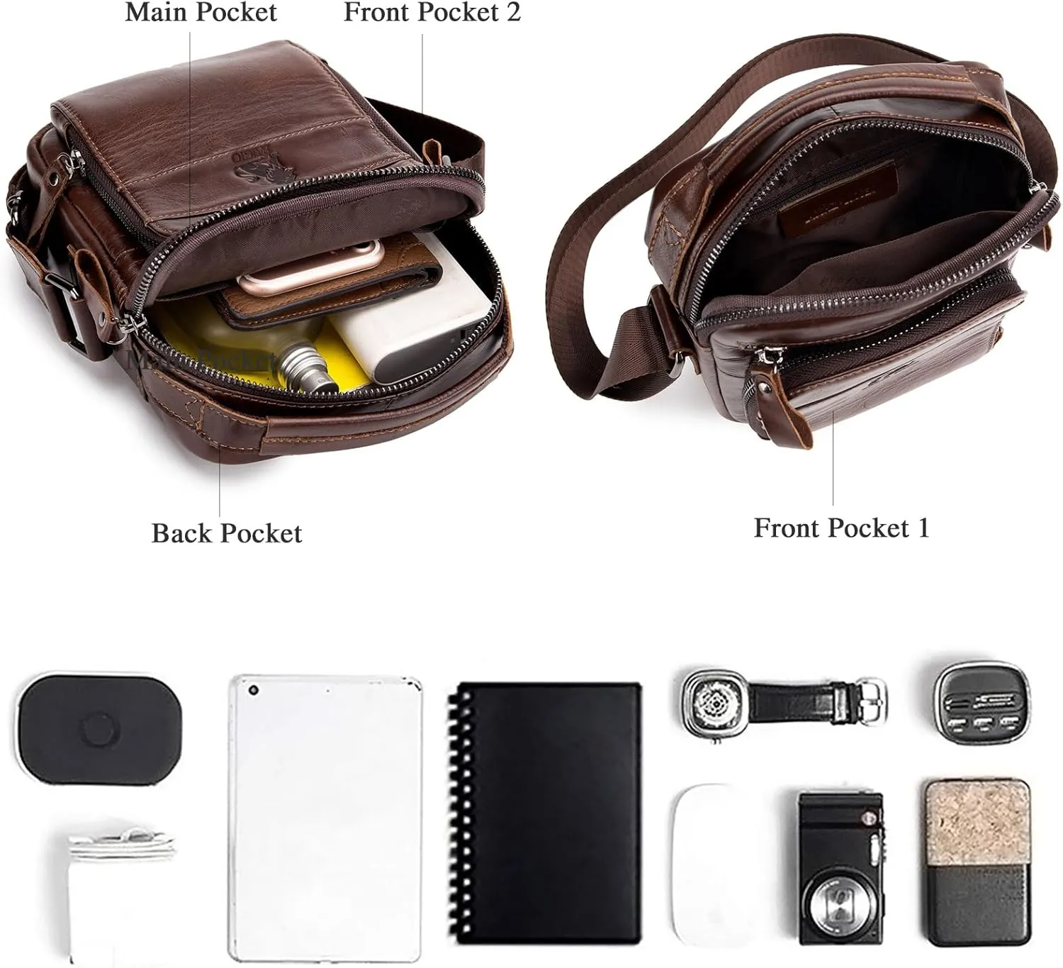 BAIGIO Genuine Leather Small Messenger Bag for Men Shoulder Bag for Ipad Crossbody Bag Men Handbag Satchel Travel Business