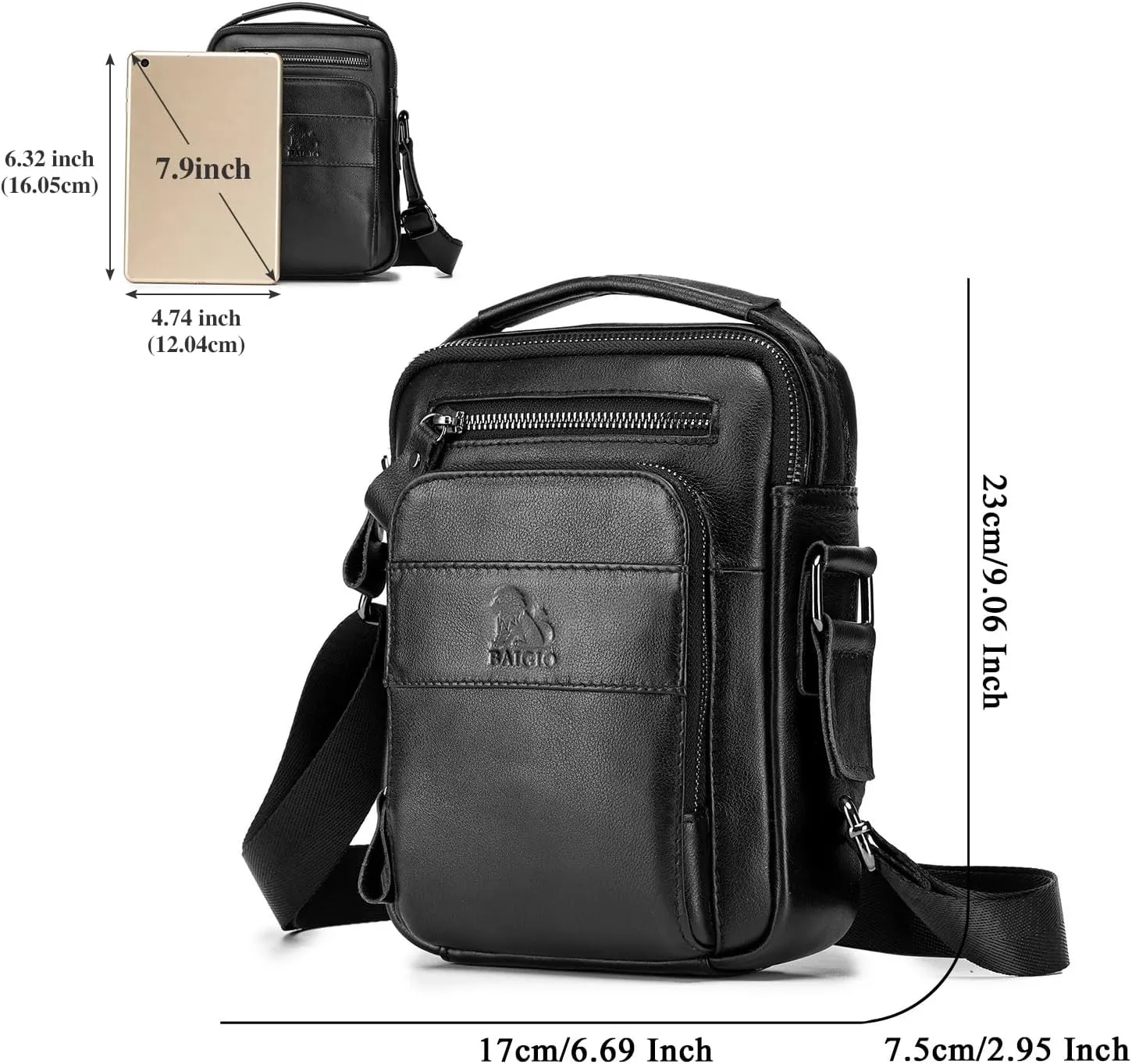BAIGIO Genuine Leather Small Messenger Bag for Men Shoulder Bag for Ipad Crossbody Bag Men Handbag Satchel Travel Business
