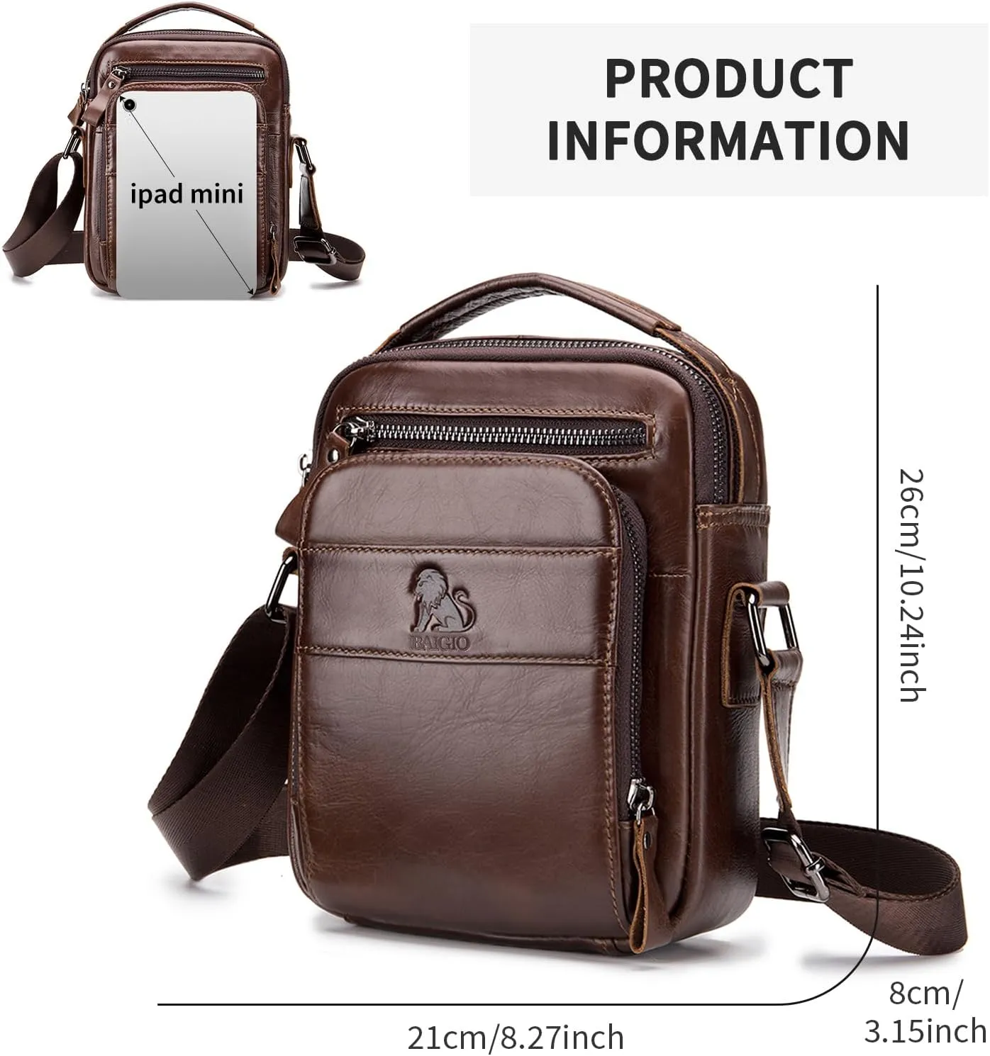 BAIGIO Genuine Leather Small Messenger Bag for Men Shoulder Bag for Ipad Crossbody Bag Men Handbag Satchel Travel Business