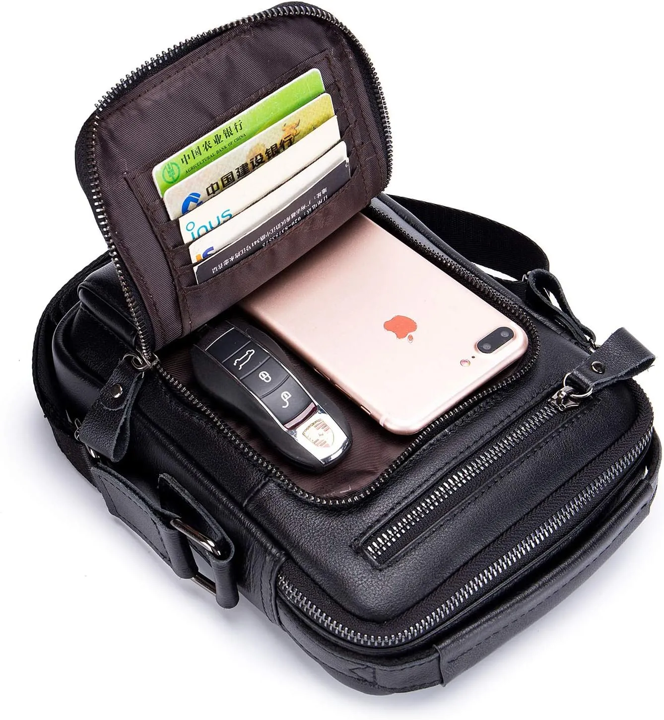 BAIGIO Genuine Leather Small Messenger Bag for Men Shoulder Bag for Ipad Crossbody Bag Men Handbag Satchel Travel Business
