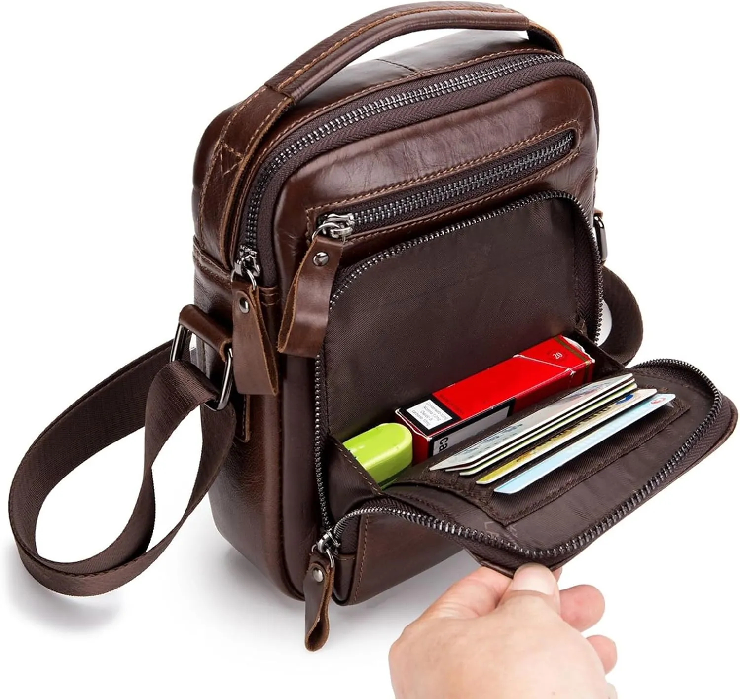 BAIGIO Genuine Leather Small Messenger Bag for Men Shoulder Bag for Ipad Crossbody Bag Men Handbag Satchel Travel Business