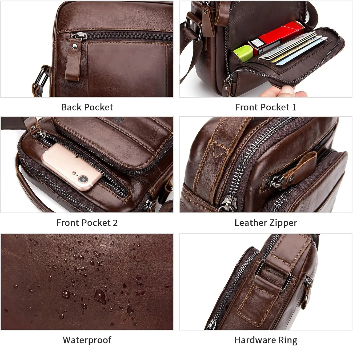 BAIGIO Genuine Leather Small Messenger Bag for Men Shoulder Bag for Ipad Crossbody Bag Men Handbag Satchel Travel Business