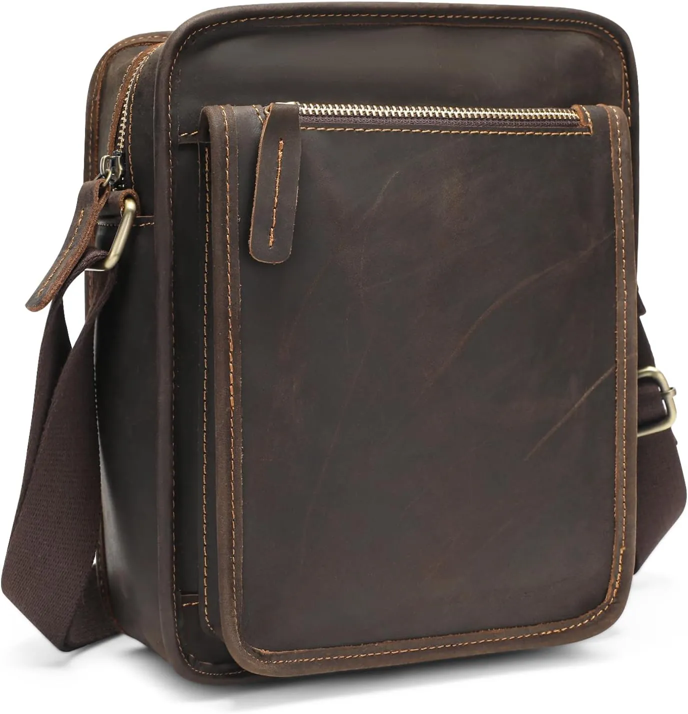 BAIGIO Small Leather Messenger Bag for Men Shoulder Bag Vintage Crossbody Bag Men Purse Ipad Satchel Travel Business