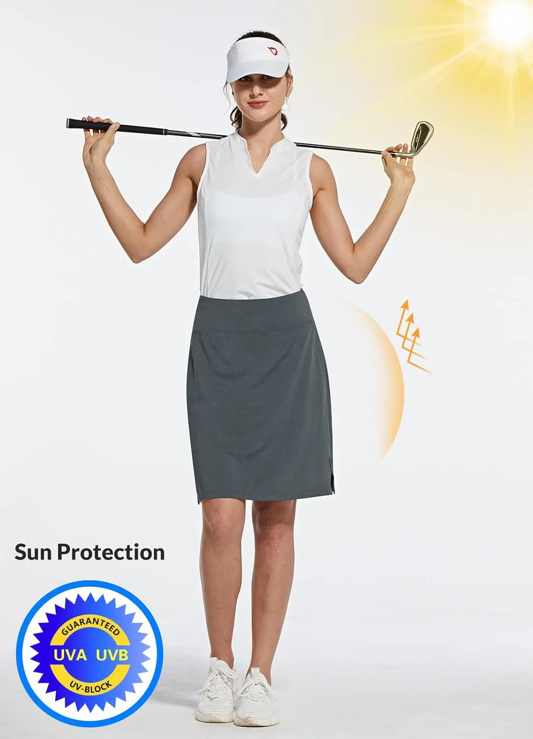 baleaf Women's 20" Golf Skirts Knee Length Skorts Athletic Modest Long Active Casual Pockets UV Protection