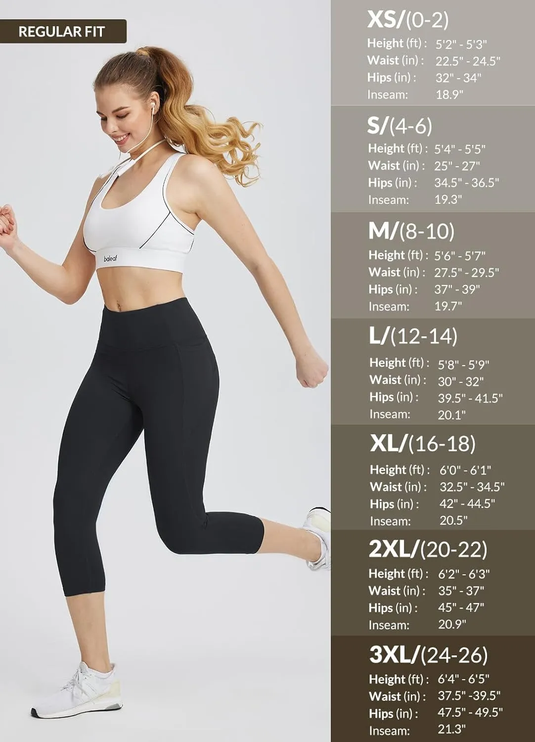 baleaf Women's Capri Leggings with Pockets High Waisted Workout Yoga Running Gym Pants for Casual Summer
