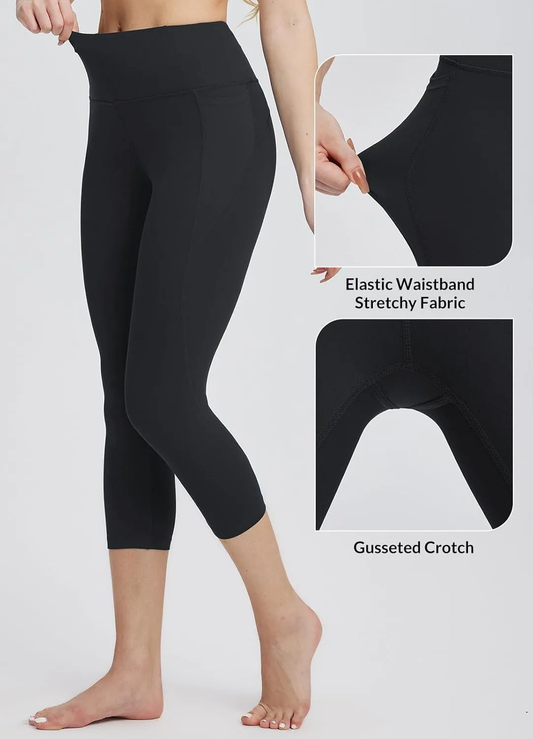 baleaf Women's Capri Leggings with Pockets High Waisted Workout Yoga Running Gym Pants for Casual Summer