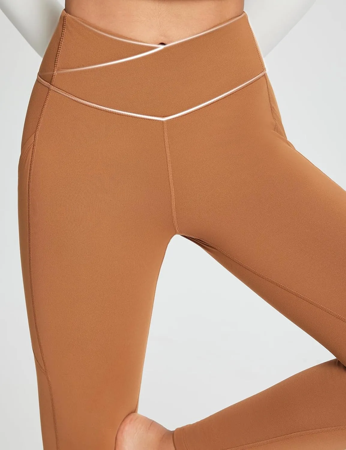 baleaf Women's Crossover Fleece Lined Leggings with Pockets Thermal Warm Winter Tights Crossover High Waisted Yoga Pants