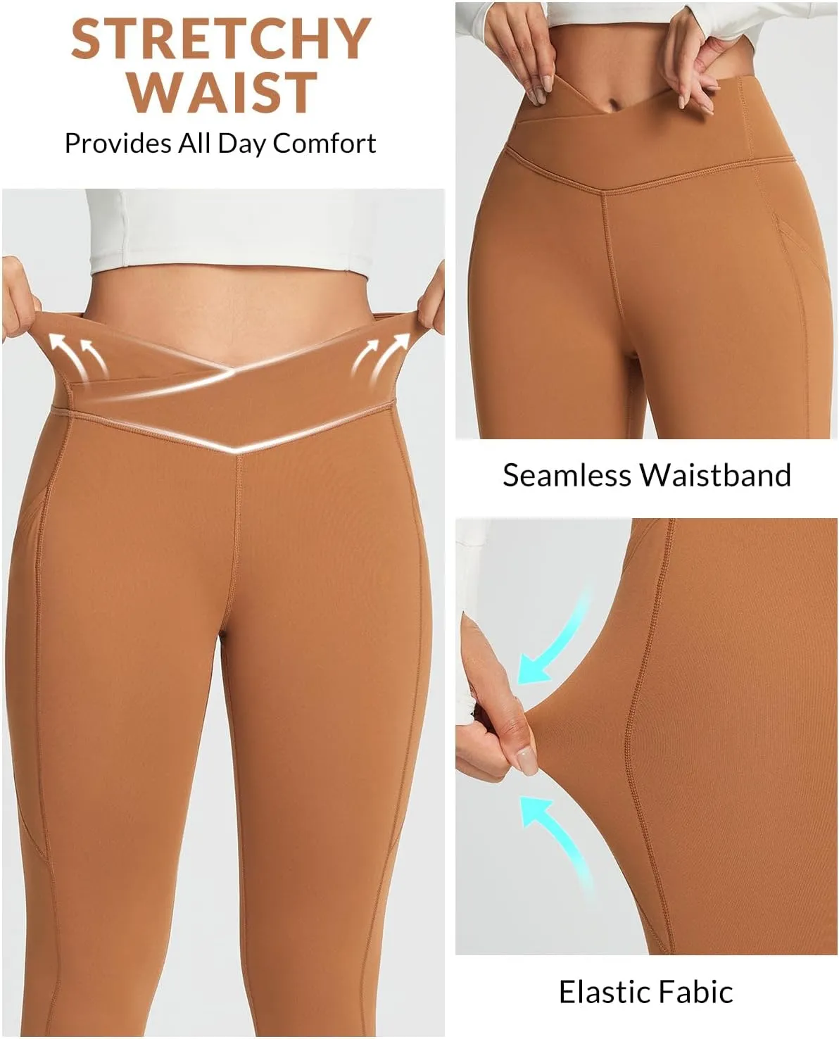 baleaf Women's Crossover Fleece Lined Leggings with Pockets Thermal Warm Winter Tights Crossover High Waisted Yoga Pants