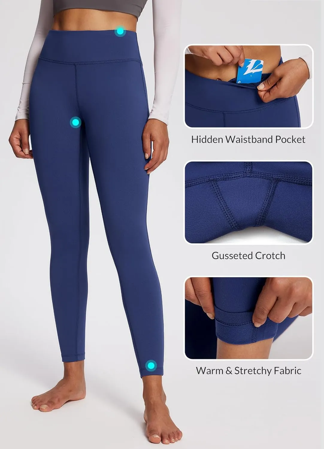 baleaf Women's Petite Fleece Lined Leggings with Pockets, 25" Thermal Winter Warm High Waisted Thick 7/8 Yoga Pants