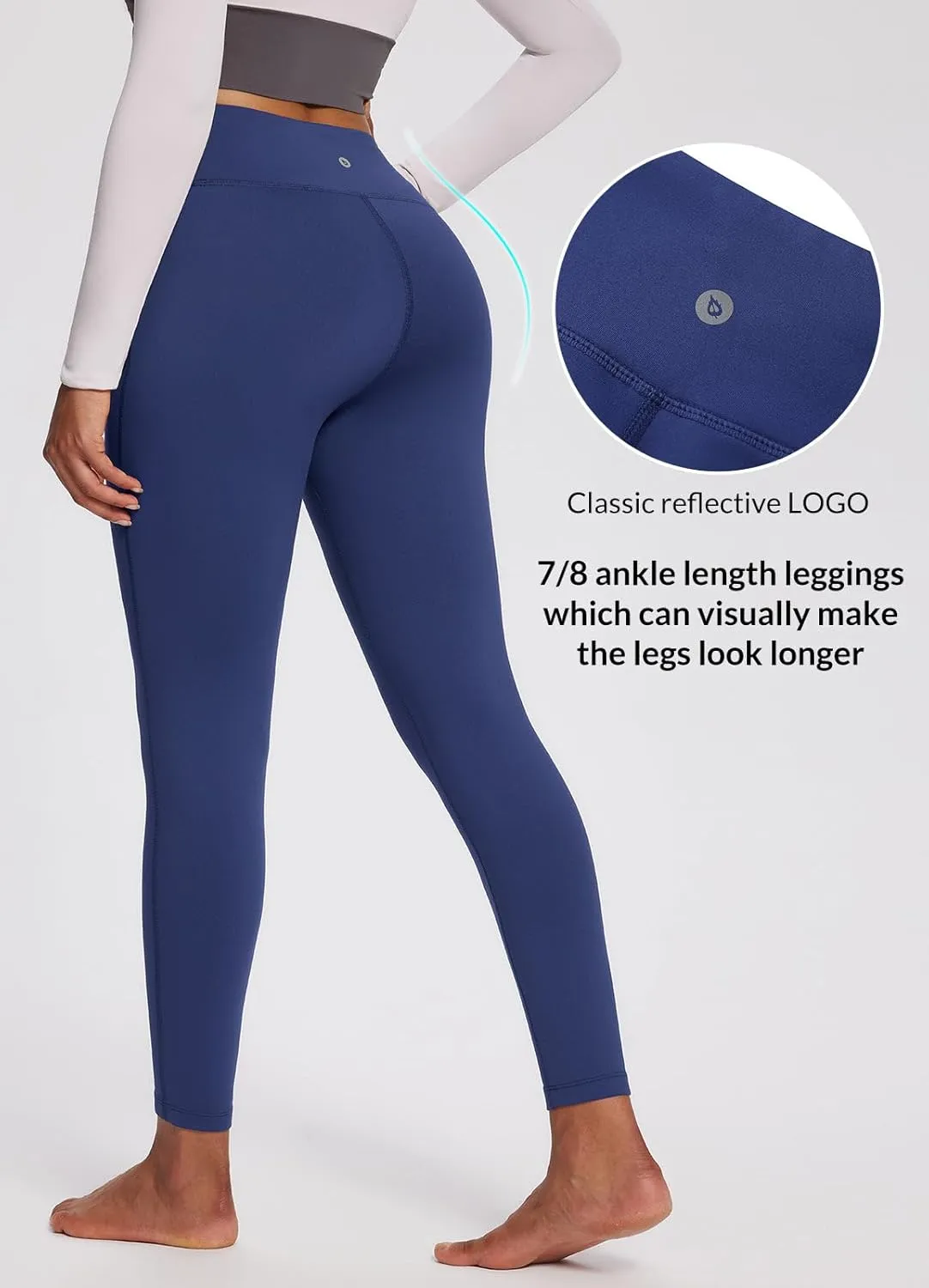 baleaf Women's Petite Fleece Lined Leggings with Pockets, 25" Thermal Winter Warm High Waisted Thick 7/8 Yoga Pants
