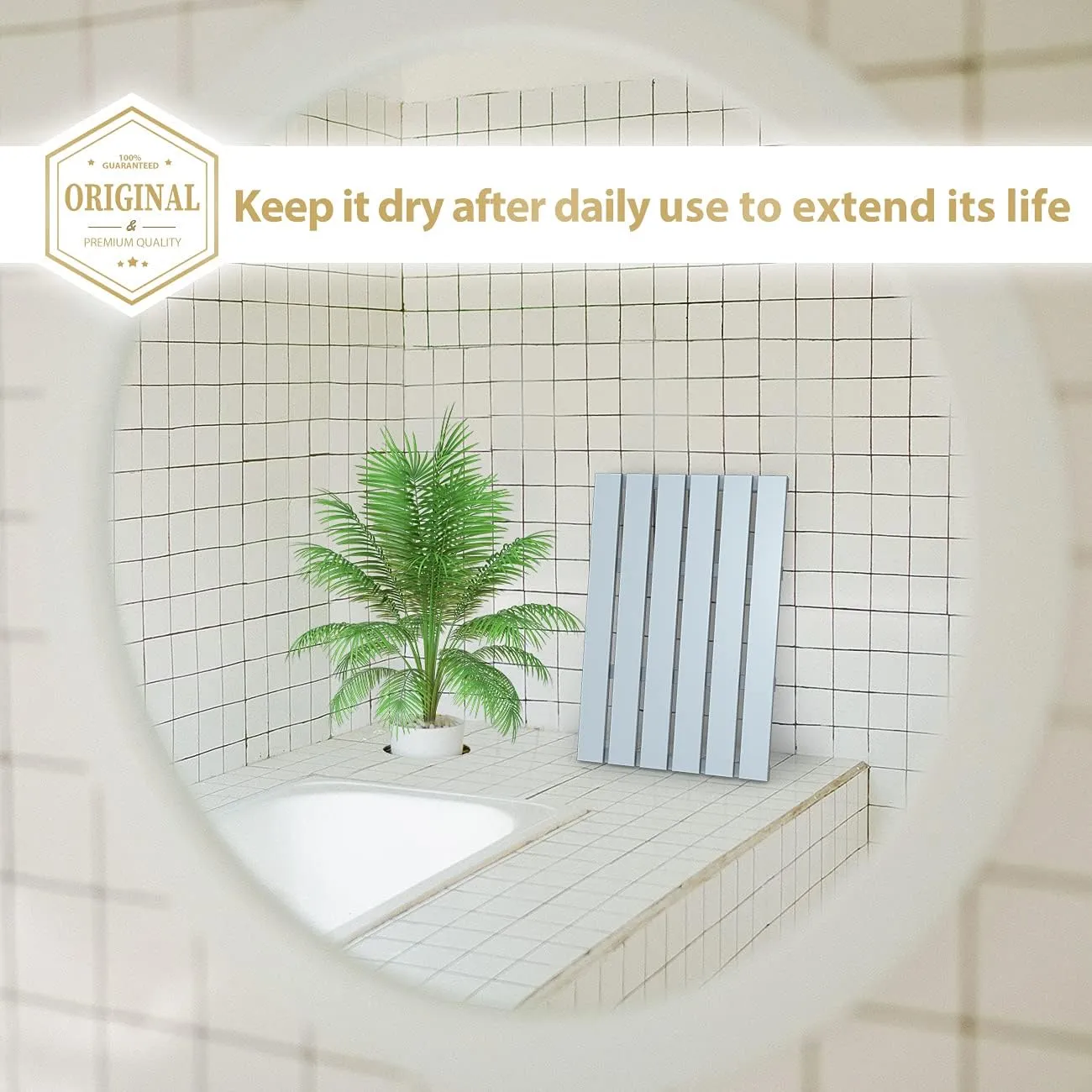 Bamboo Wooden Bath Floor Mat for Luxury Shower - Non-Slip Bathroom Waterproof Carpet for Indoor or Outdoor Use (Bluish Grey)